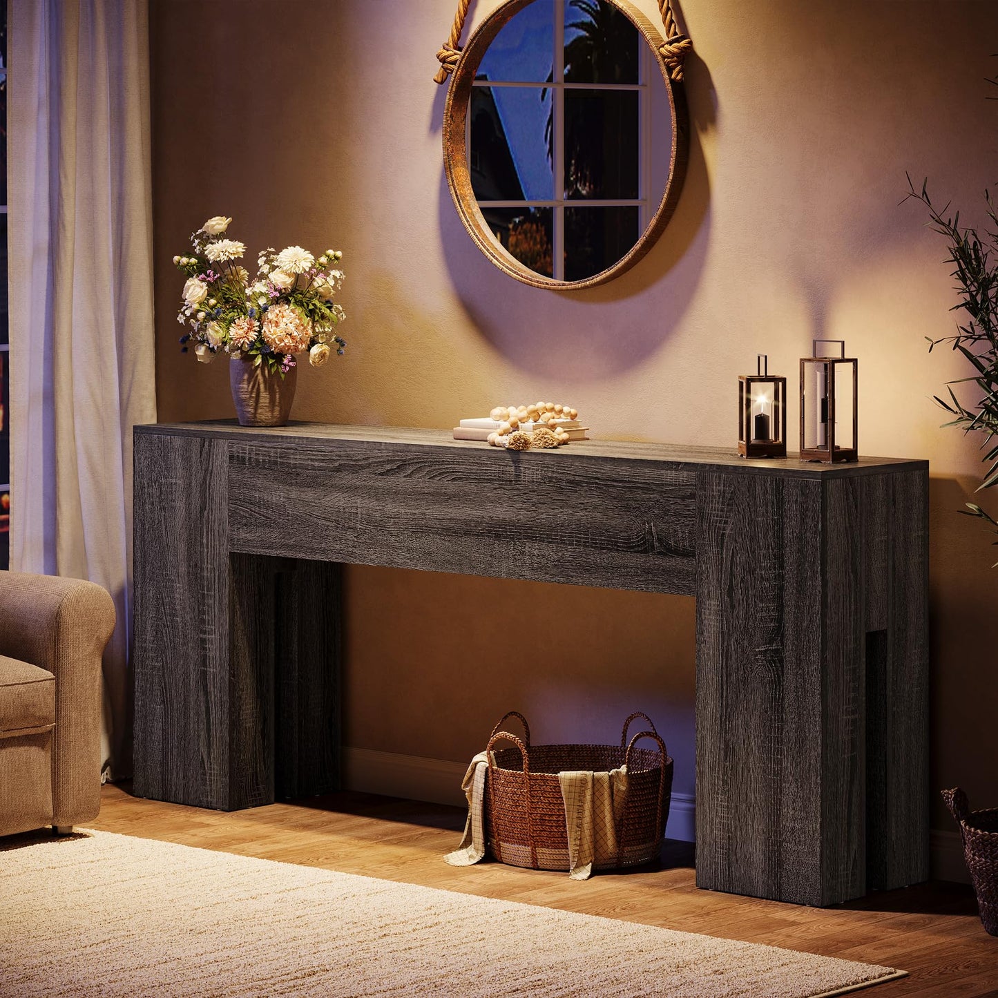 Tribesigns 71-Inch Long Console Table for Entryway, Farmhouse Sofa Console Behind Couch, Entry Table for Hallway, Foyer, Living Room, Black