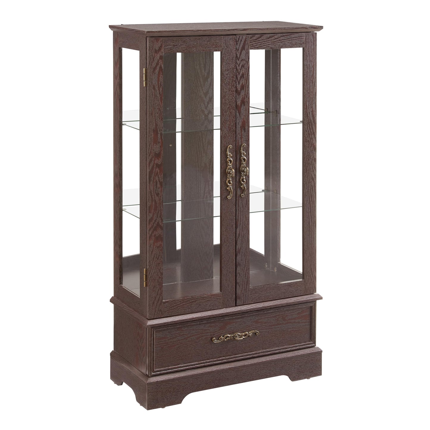 LKTART Curio Glass Display Cabinet,Storage Cabinet with Lights and Mirrored Back Panel,China Cabinet with Tempered Glass Doors and Shelves,Collectible Display Shelf,Included Bulb White