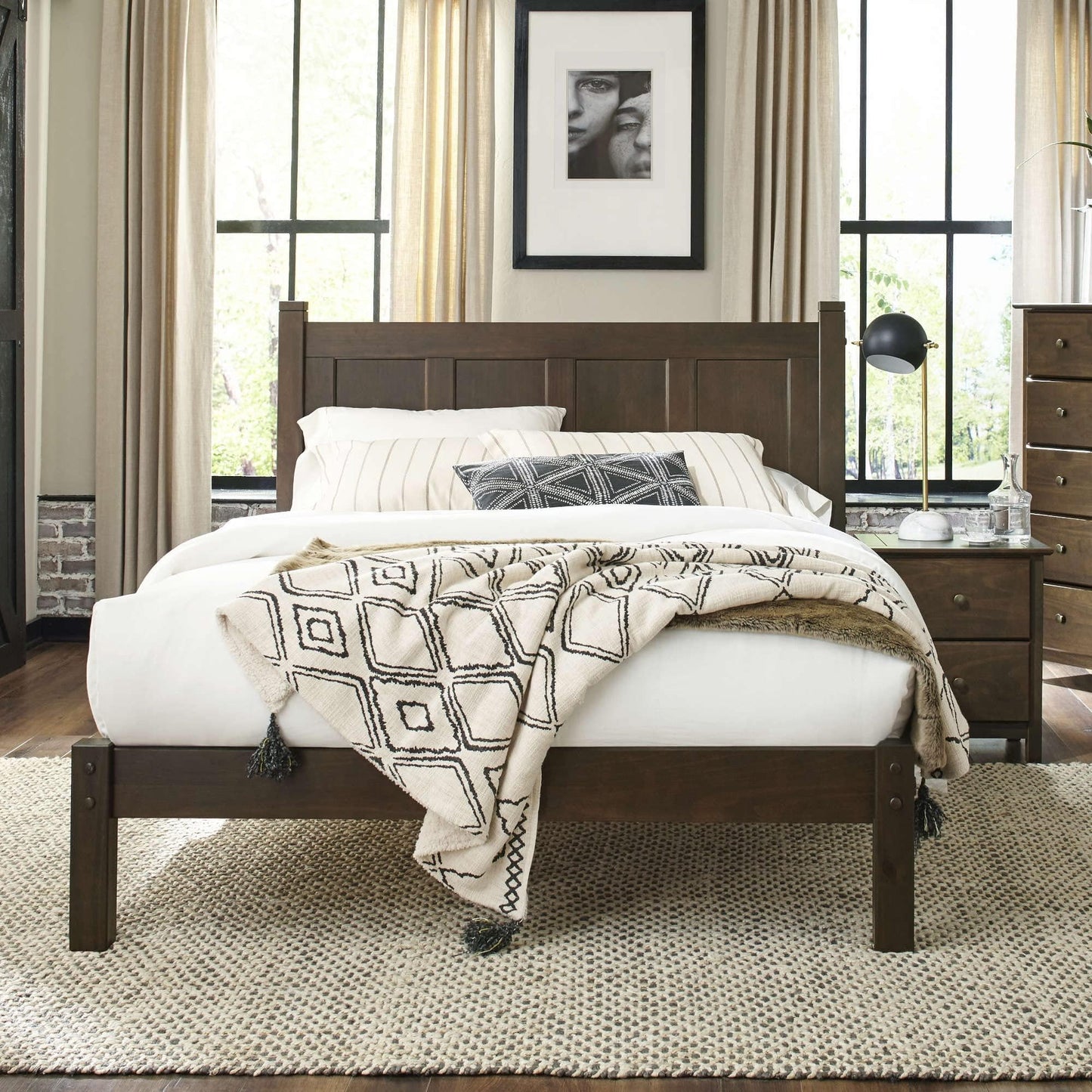 Grain Wood Furniture Shaker Solid Wood Panel Platform Bed, Queen Size, Expresso