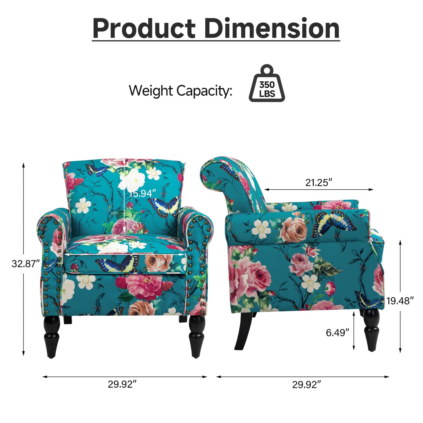 Wingback Accent Chairs Set of 2, Mid-Century Modern Upholstered Armchair Living Room Chair with Nailhead Trim & Rolled Armrest, Comfy Lounge Chair Single Sofa Chair for Bedroom, Light Blue