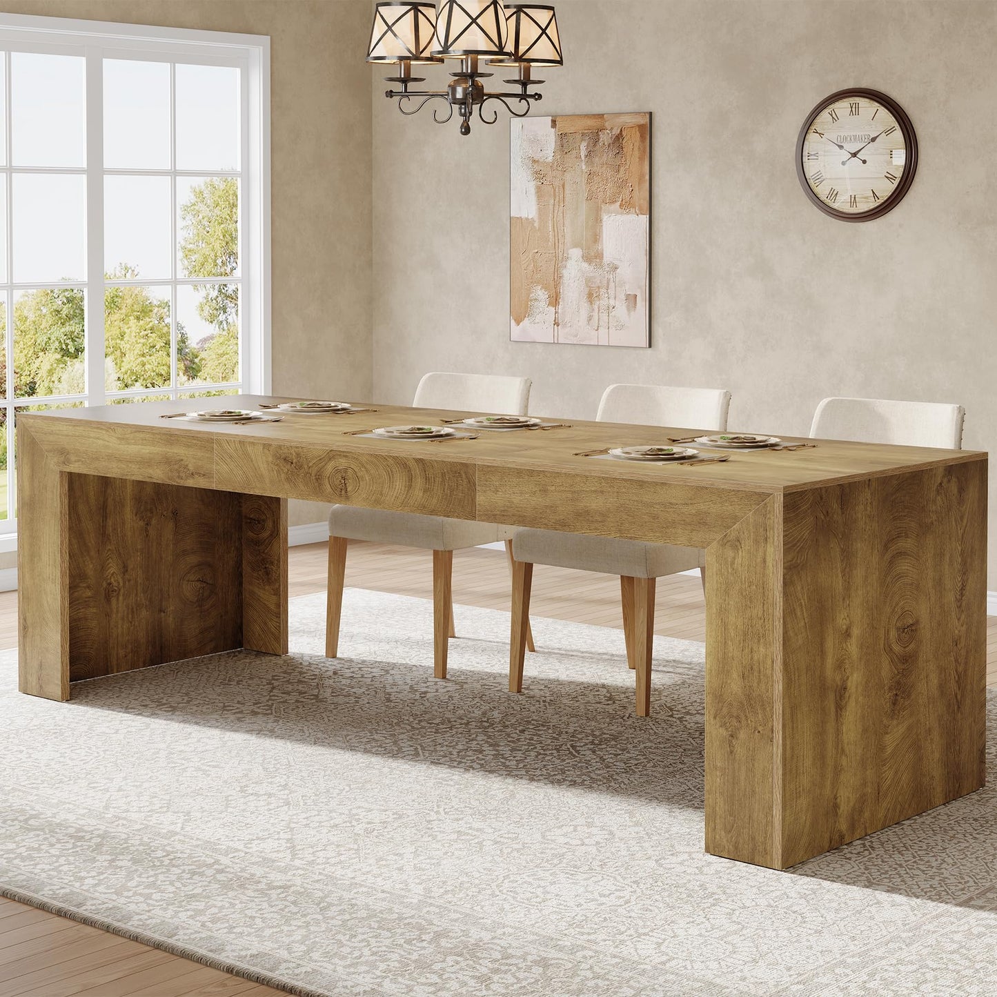 Tribesigns Extra Long Dining Table for 6-8 People, 78.7-Inch Rectangular Kitchen Table with Wooden Tabletop and Legs for Kitchen, Dining Room, Living Room, Heavy Duty, Black+Brown