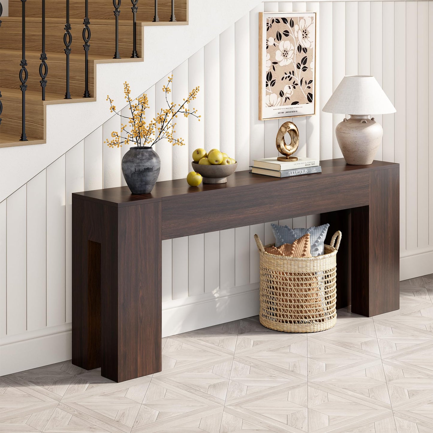 Epecoya Extra Long Sofa Console Table for Entryway Living Room, 79-Inch Farmhouse Wood Behind Couch Table, Rectangular Accent Console with Wooden Double Base for Hallway Foyer Entrance, Natural Oak