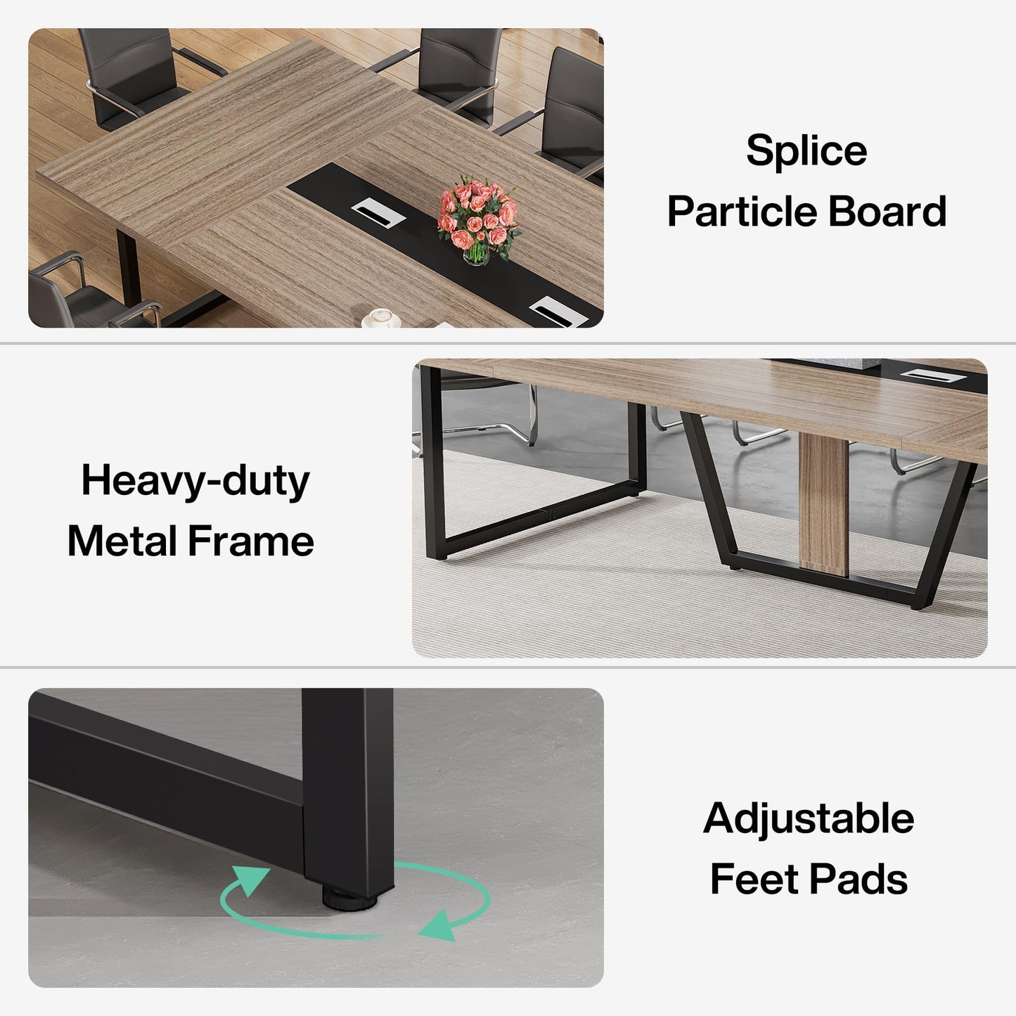 Tribesigns 8FT Conference Table, 94.49 L x 47.24 W x 29.53 H Inches Large Meeting Podcast Table for 10 People, Business Style Wooden Training Table with Strong Metal Frame for Office Conference