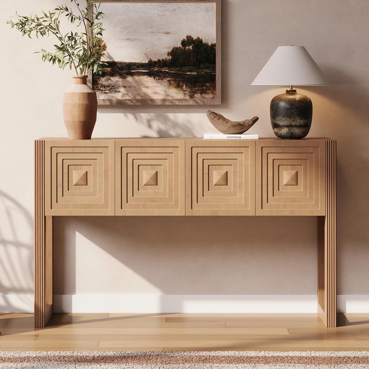 LKTART Solid Wood Farmhouse Console Table,Sofa Table with Storage Drawers and Shelves,Entryway Table for Entry Hallway Foyer Sofa Side Table,EasyAssembled (48" Navy Blue)