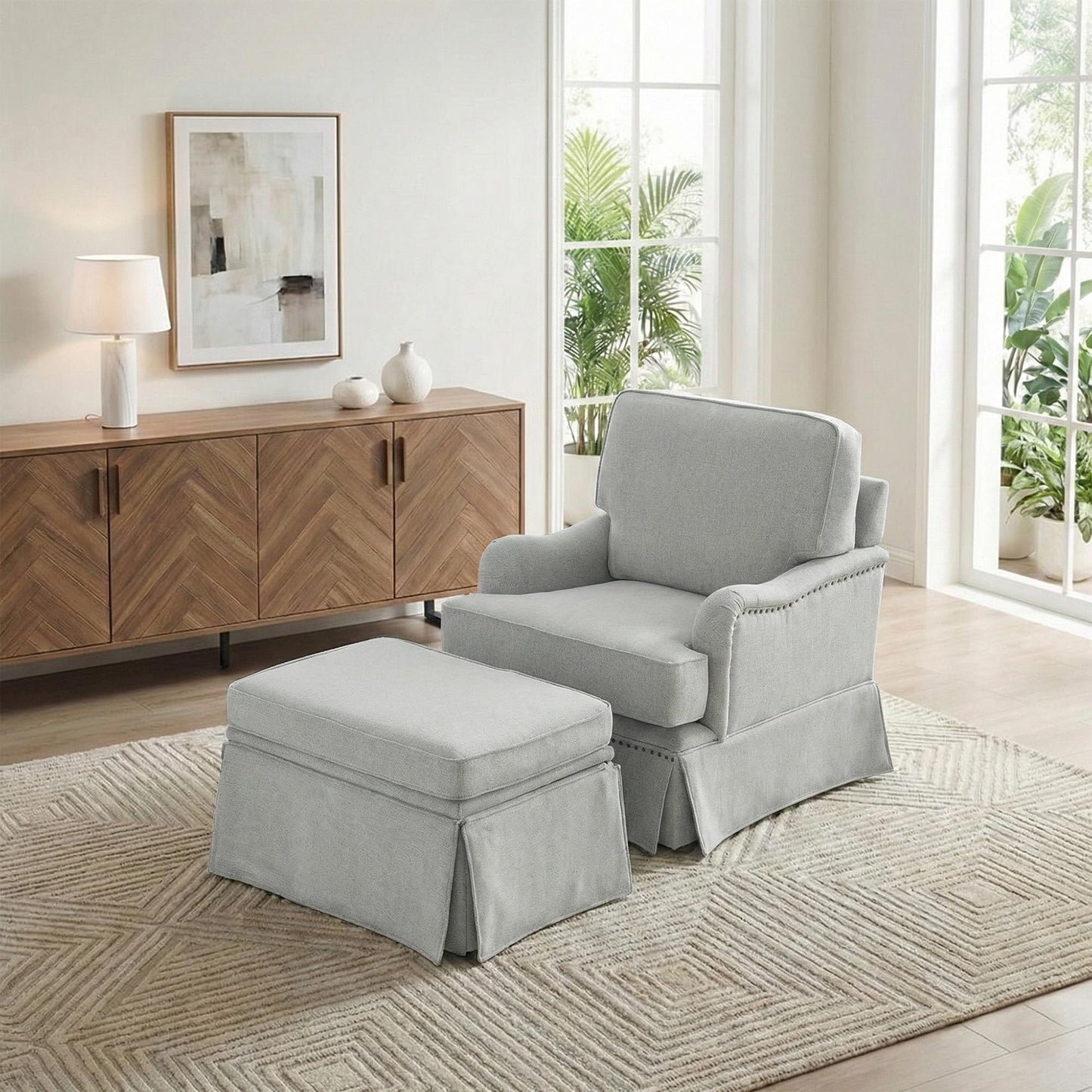 Swivel Accent Chair, 360° Swivel Upholstered Armchairs with Curved Arms, Comfy Chenille Fabric Lounge Reading Chairs for Living Room Bedroom Study, Metal Swivel Base, Tan