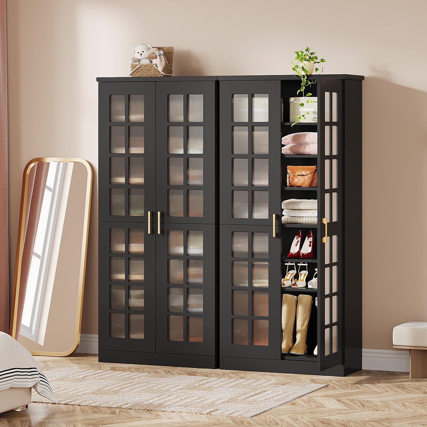Tribesigns Tall Shoe Cabinet with Doors, 8-Tier Shoe Storage with Adjustable Shelves, Modern Shoe Organizer Shoe Rack Cabinet for Entryway, Hallway, Closet, Living Room, Rustic Brown