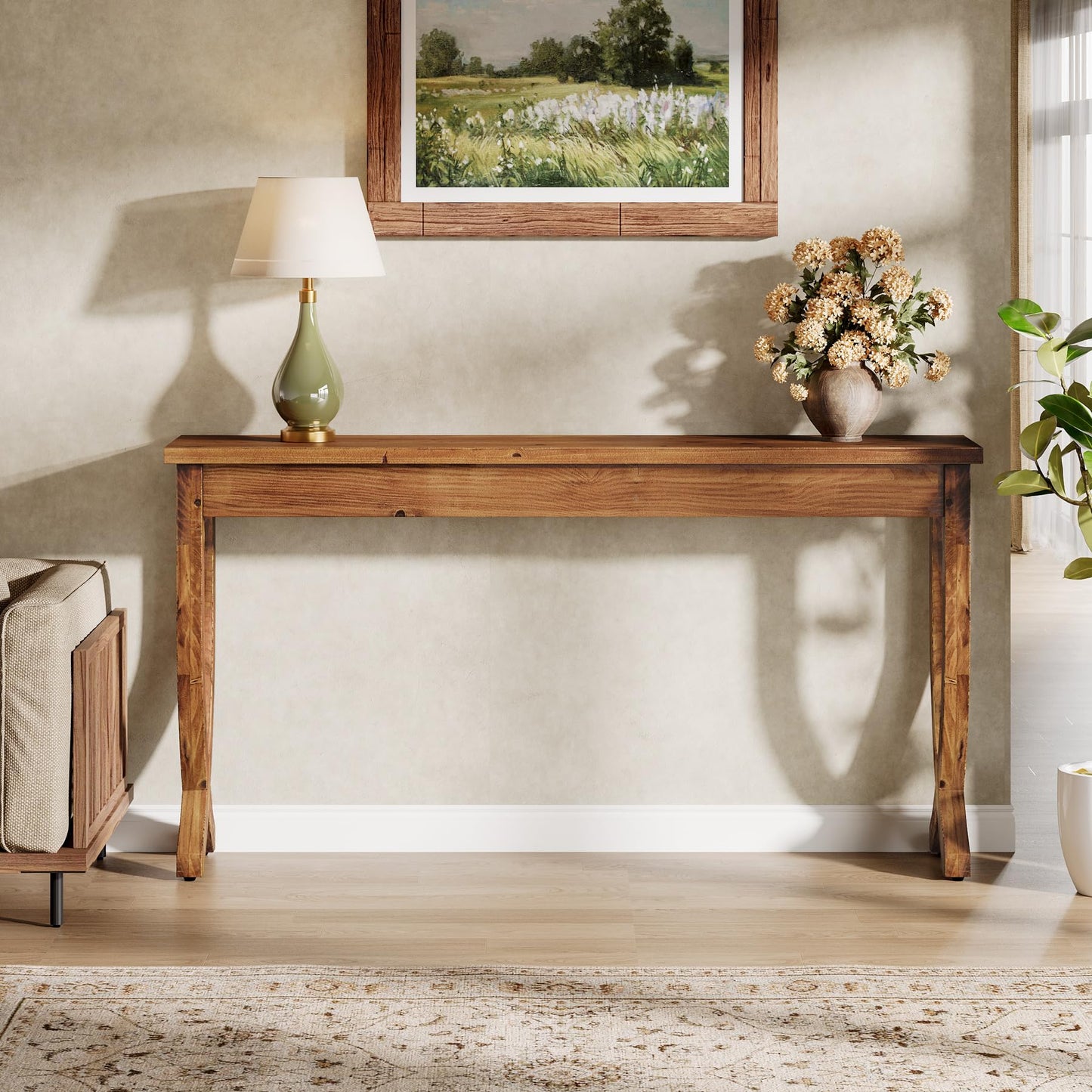 Solid Wood Console Table for Entryway, 63-Inch Narrow Long Sofa Table, Farmhouse Hallway Table for Living Room, Entrance, Foyer (Brown)