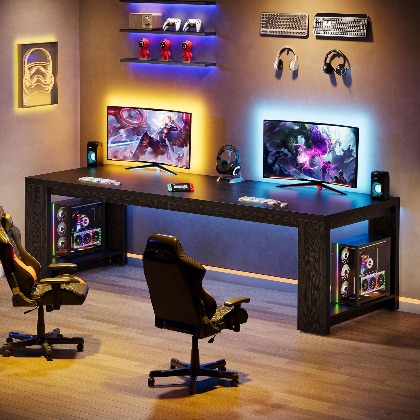 Tribesigns Two Person Desk, 86.6 Inches Extra Long Desk, Double Computer Writing Table, Wood Large Desks Workstation for Home Office, Natural Wood