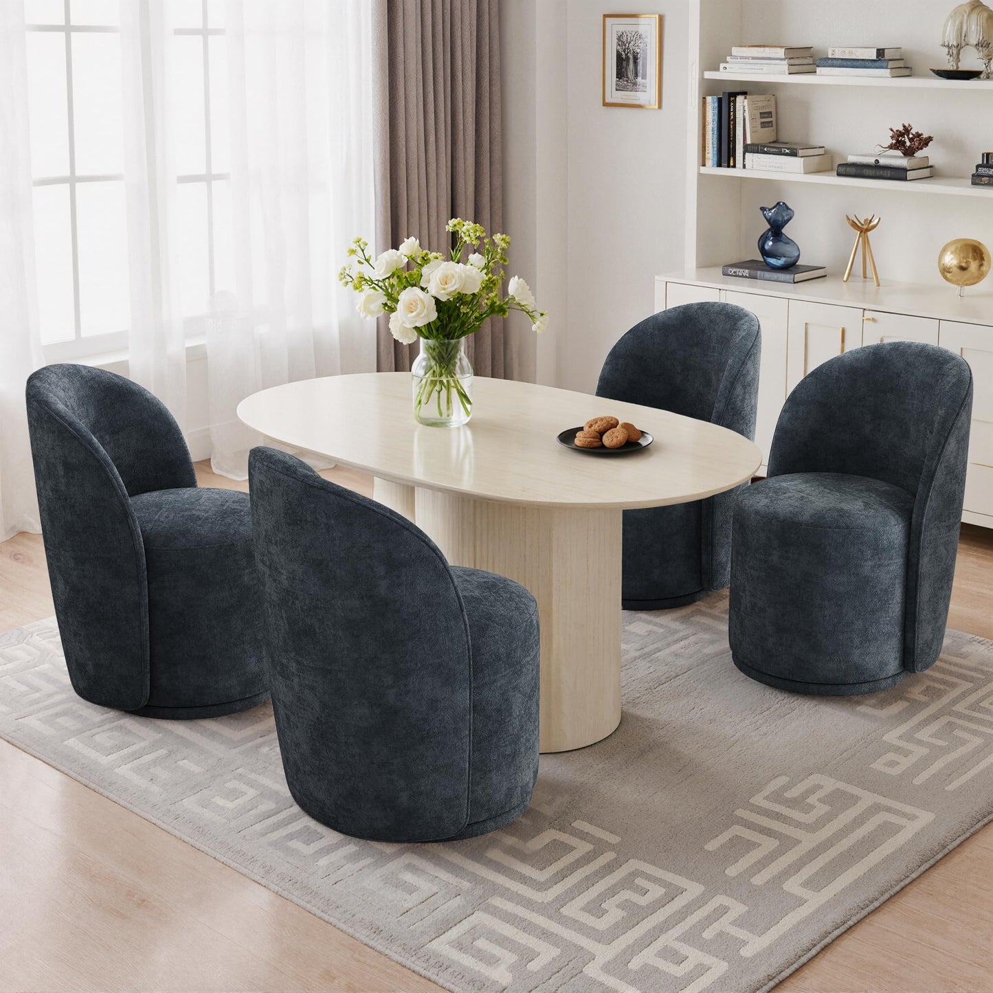 Swivel Barrel Dining Chairs Set of 2, Faux Leather Upholstered Round Dining Chairs, 360° Swivel Vanity Chair Comfy Armless Accent Makeup Chair for Dining/Living Room Makeup Room, Brown