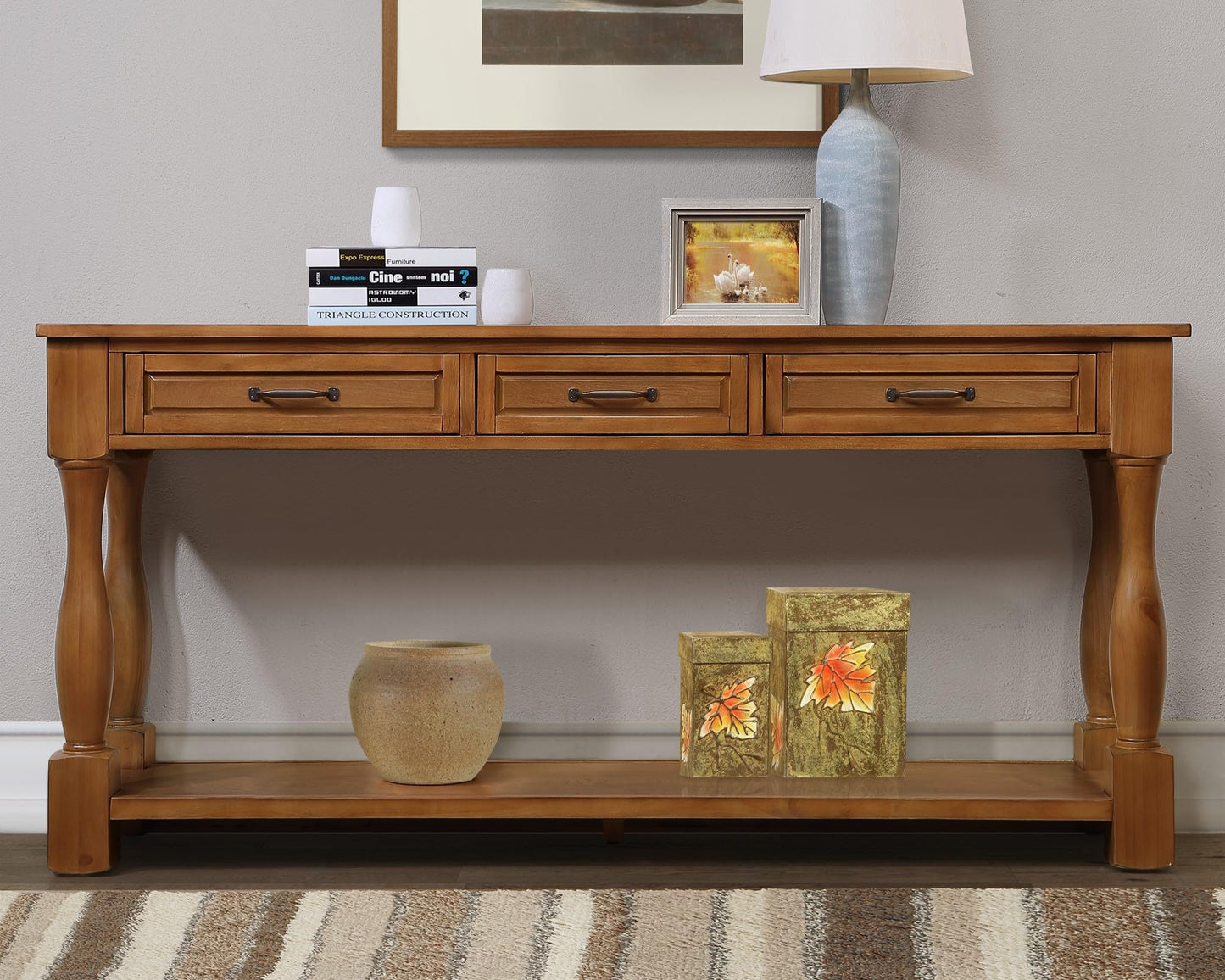 LKTART Solid Wood Console Table for Entryway,Long Sofa Table with 3 Drawers and Bottom Shelf for Hallway,Foyer,Entry,Easy Assembled (63" Light Espresso)