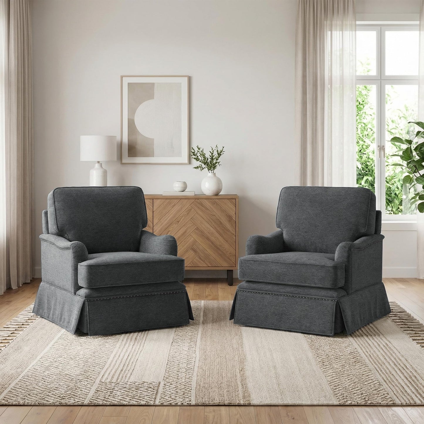 Swivel Accent Chair, 360° Swivel Upholstered Armchairs with Curved Arms, Comfy Chenille Fabric Lounge Reading Chairs for Living Room Bedroom Study, Metal Swivel Base, Tan