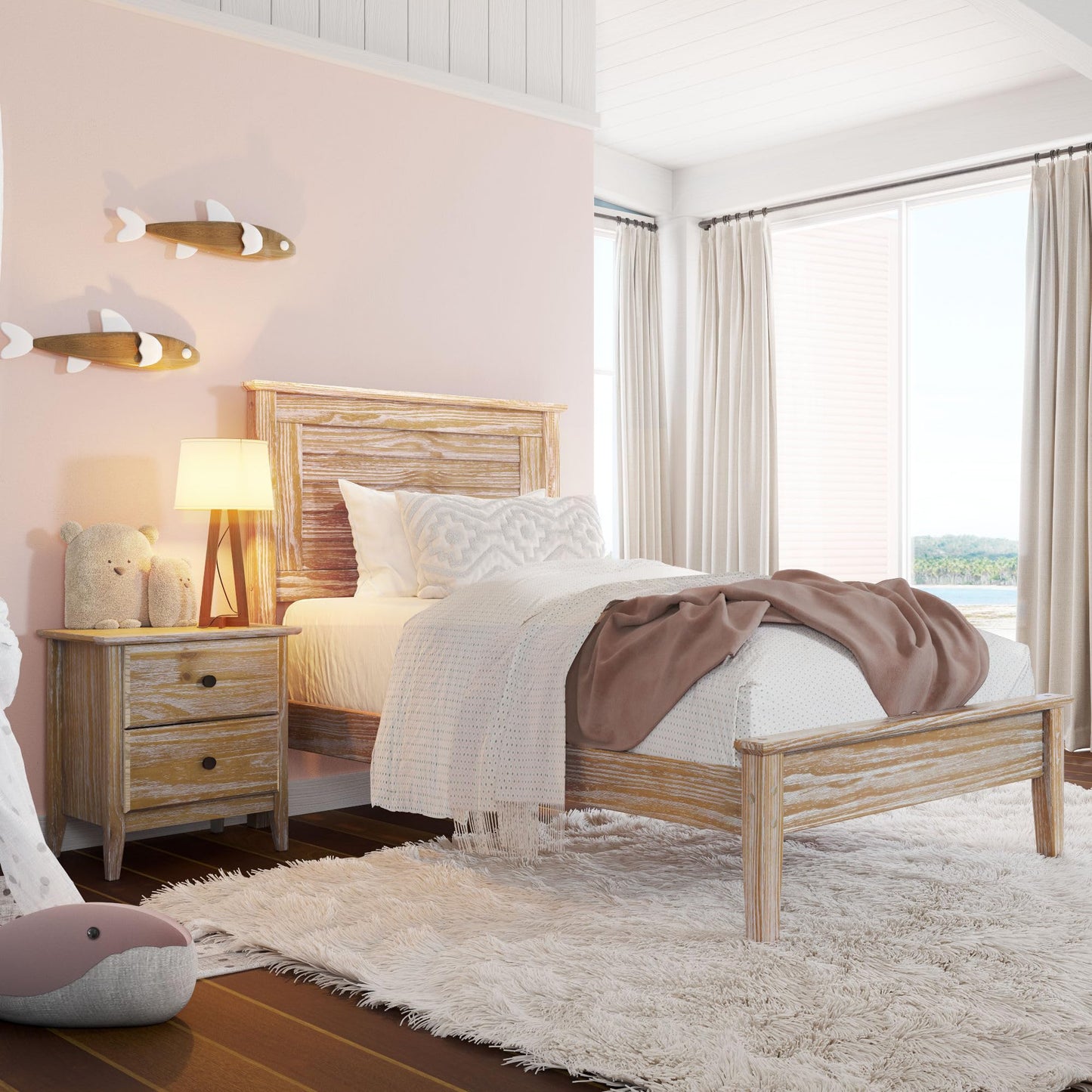 Grain Wood Furniture Greenport Solid Wood Platform Bed, Full Size, Brushed Walnut