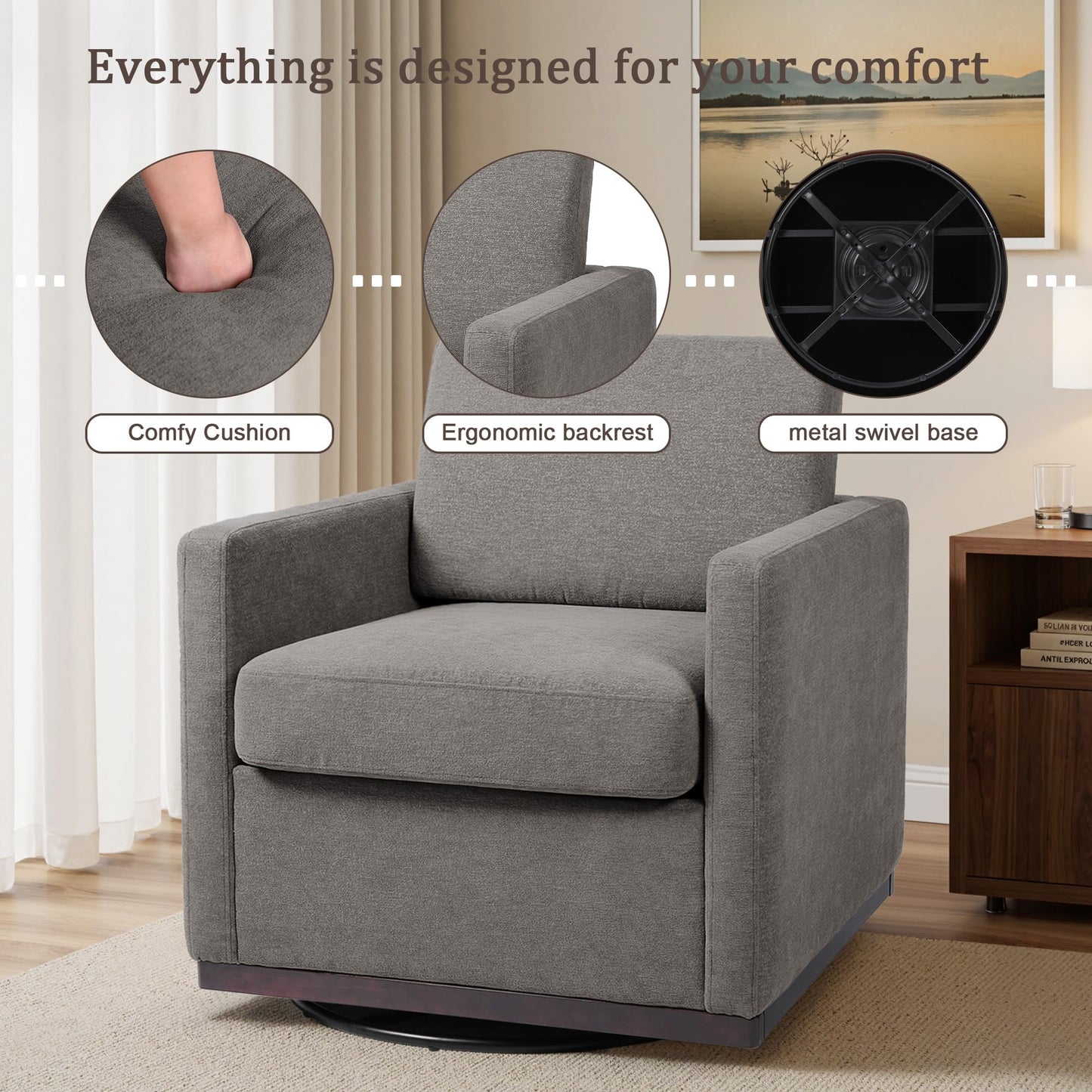 Faux Leather Swivel Accent Chairs Set of 2, 360° Swivel Upholstered Club Armchairs for Living Room, 31" Wide Square Single Sofa Reading Chair with Deep Seat, Metal Swivel Base, Navy
