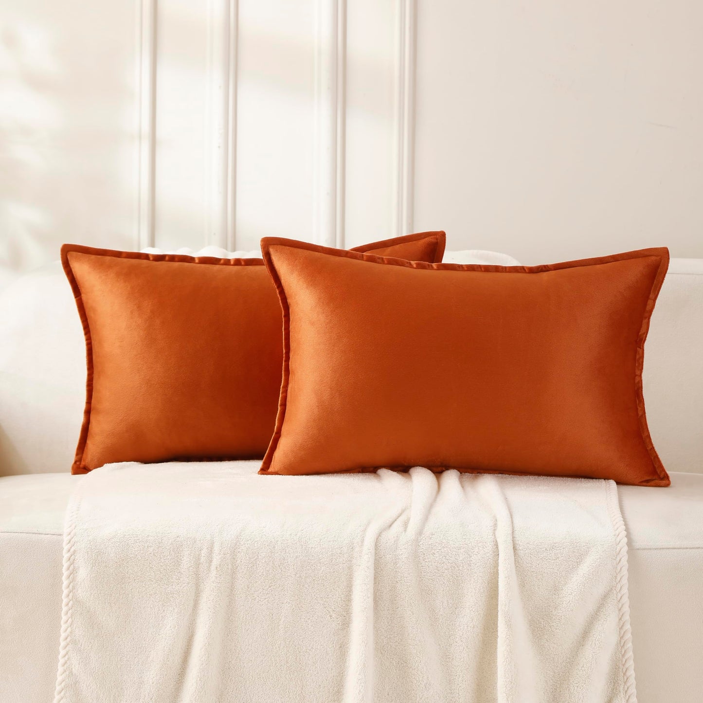 VAKADO Throw Pillow Covers 18x18 Set of 2 Olive Green Velvet Decor Decorative Couch Cushion Euro Xmas Pillowcases with Fringe Home Bed Decoration for Sofa Bedroom Office