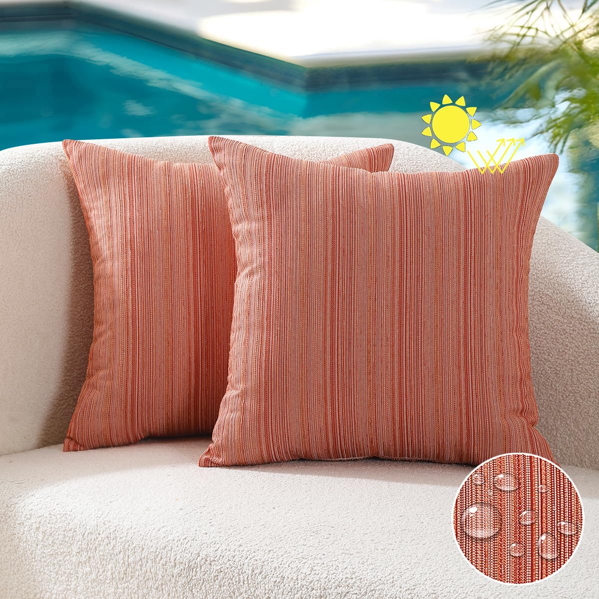 VAKADO Outdoor Waterproof Throw Pillow Covers 18x18 Set of 2 Decorative Outside Patio Furniture Cushion Cases Decor for Garden Bench Porch Couch Tent Chair Stripe Blue