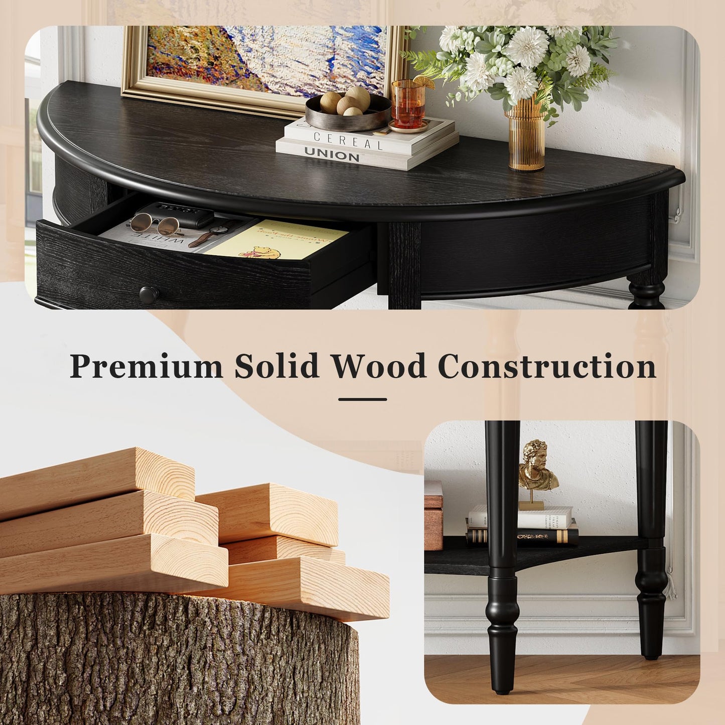 LKTART Small Solid Wood Sofa Table,Console Table with Drawers and Bottom Shelf, Entryway Hallway Foyer Entry Table for Living Room(23.7" Natural)
