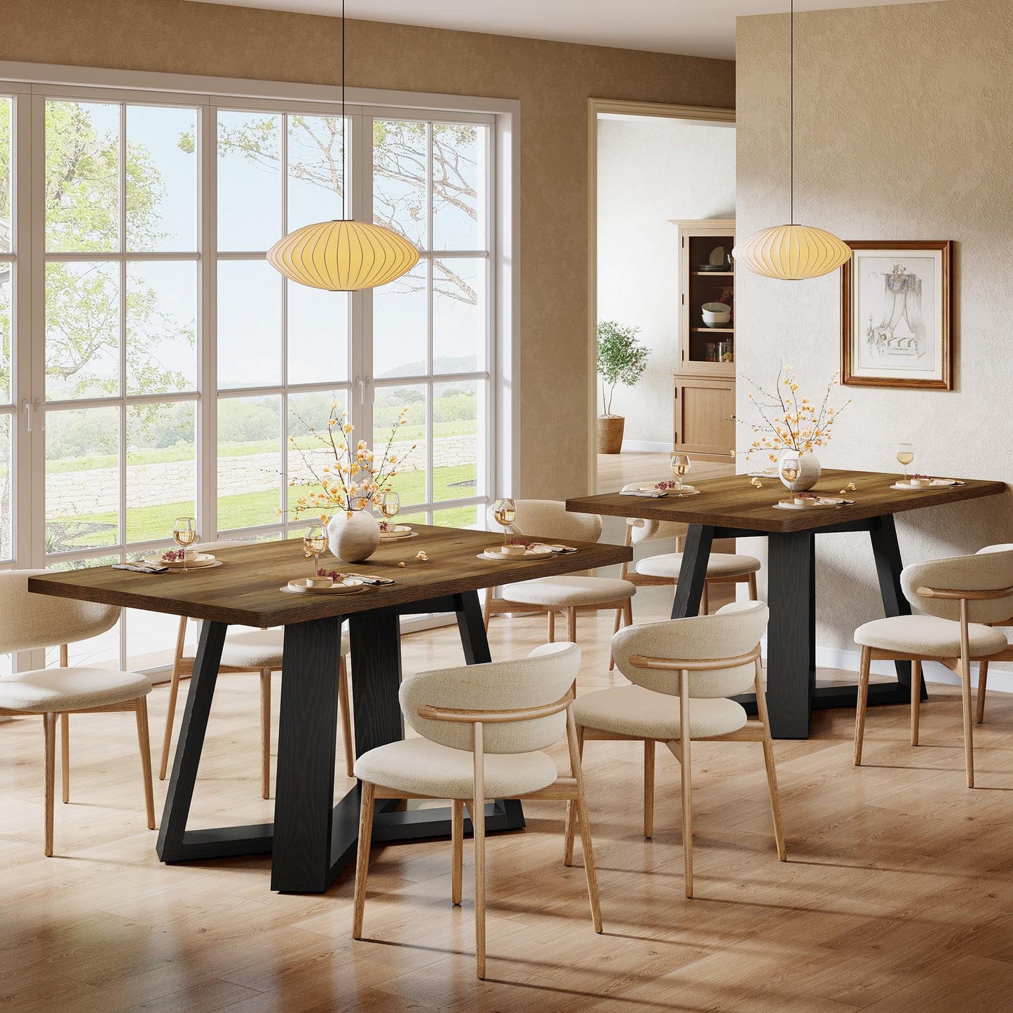 Tribesigns 47-Inch Dining Table for 4 People, Modern Kitchen Table with Wooden Legs, Dinner Table for Kitchen, Dining Room, Small Space, White and Brown