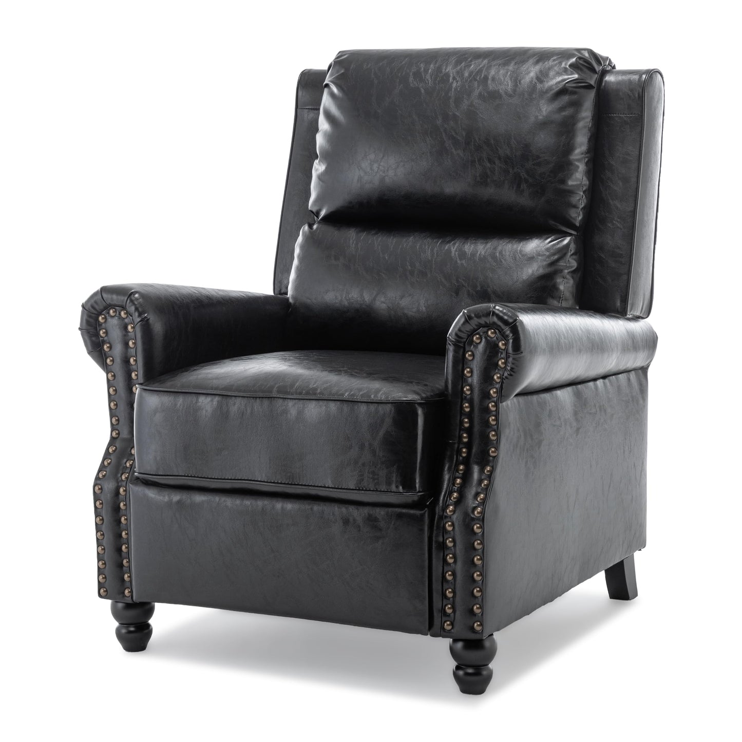 Pushback Recliner Chairs Set of 2, Comfy Fabric Wingback Recliner Chair, Upholstered Armchair Push Back Recliner with Wood Legs, Rivet Trim Accent Chair for Living Room, Bedroom, Blue Stripe