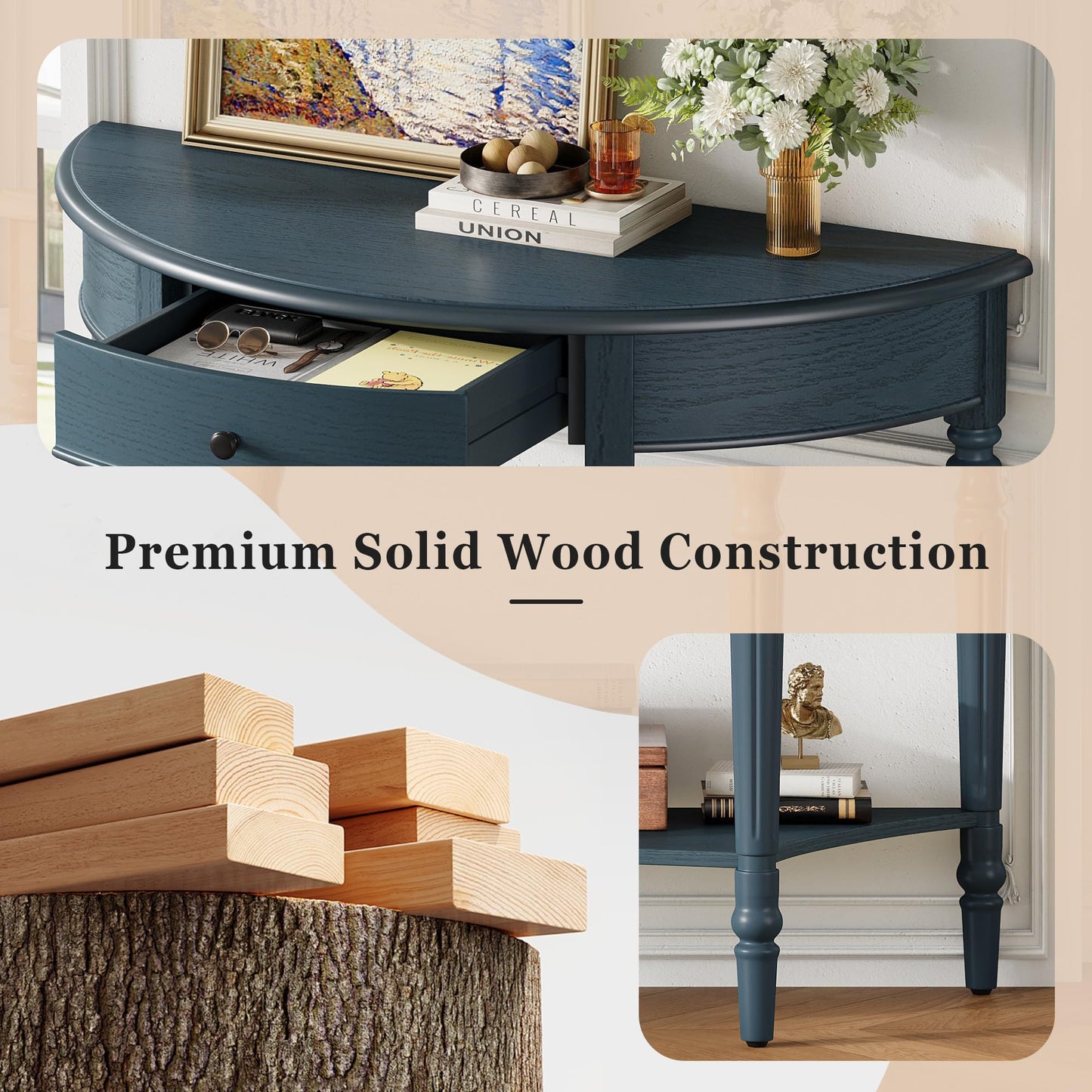 LKTART Small Solid Wood Sofa Table,Console Table with Drawers and Bottom Shelf, Entryway Hallway Foyer Entry Table for Living Room(23.7" Natural)