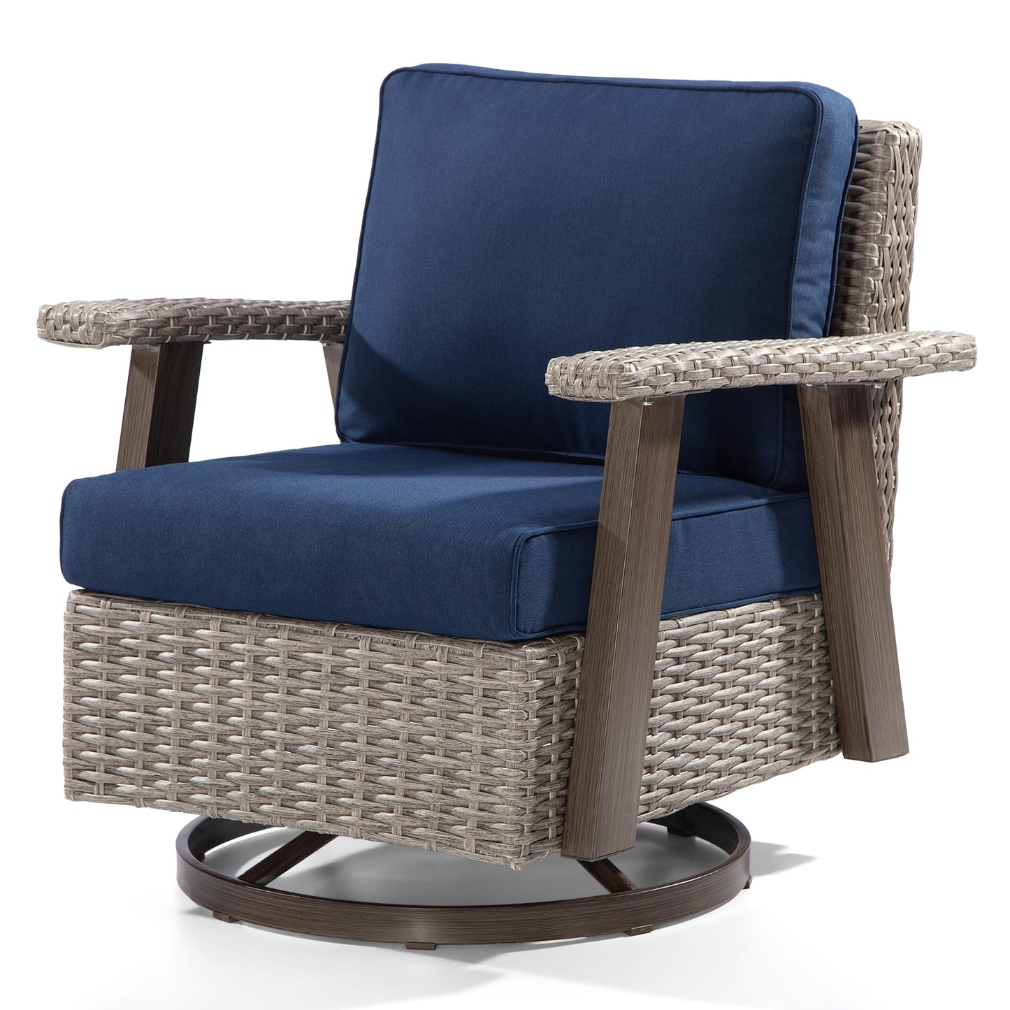 Joyside Patio Chair - Outdoor 360 Degree Swivel Rocker Chair with Durable Fabric Cushion and Ergonomic Structure, Patio Wicker Dining Chair(Grey/Dark Blue)