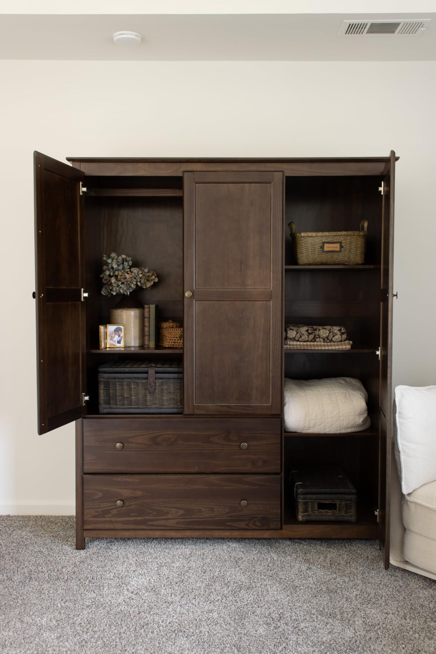 Grain Wood Furniture Shaker 3-Door Wardrobe, Solid Wood with Expresso Finish