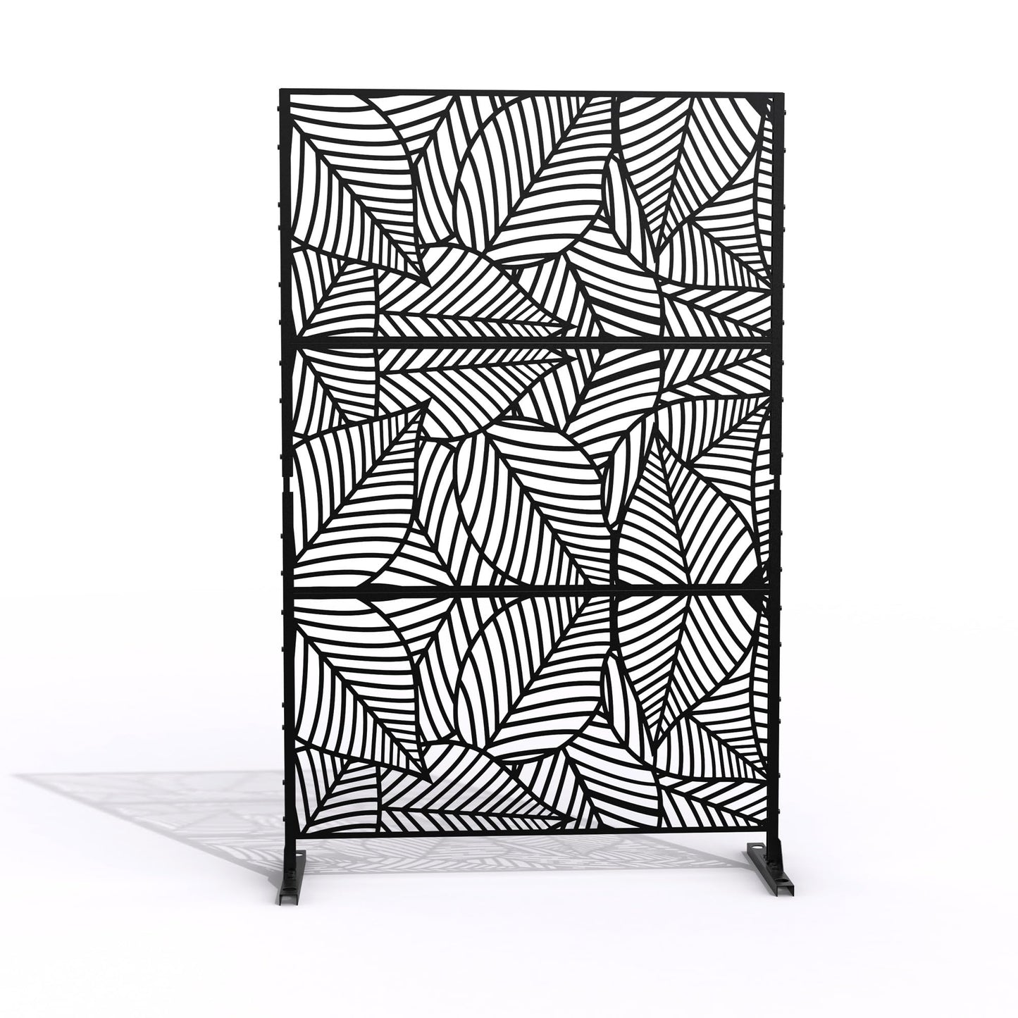 Metal Privacy Screen with Stand, 74" H×47" W Outdoor Privacy Screen for Deck Patio Lawn Garden (Black-Summer)