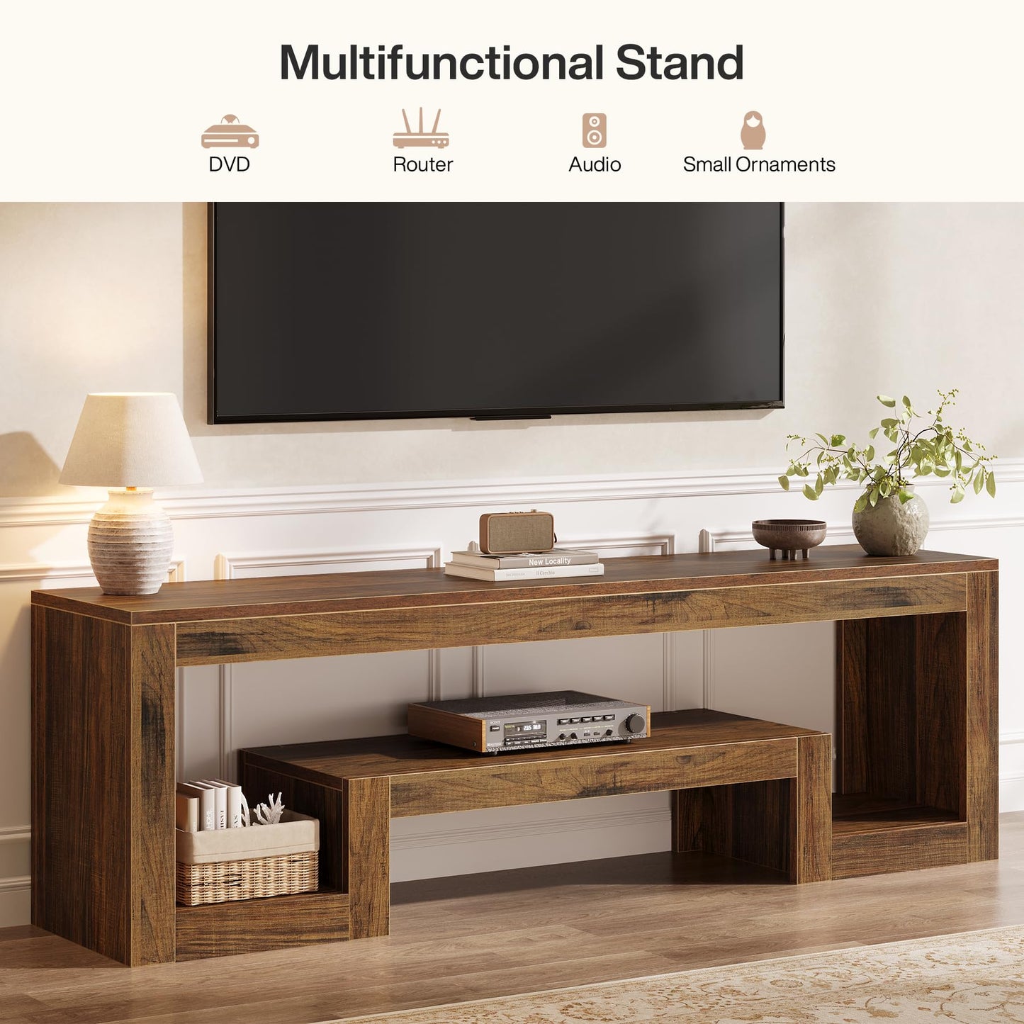 Tribesigns 63-Inch TV Stand for 55/60/65/75-Inch TVs, Farmhouse Entertainment Center with Open Storage Shelves, Wood Television Console for Living Room, Bedroom