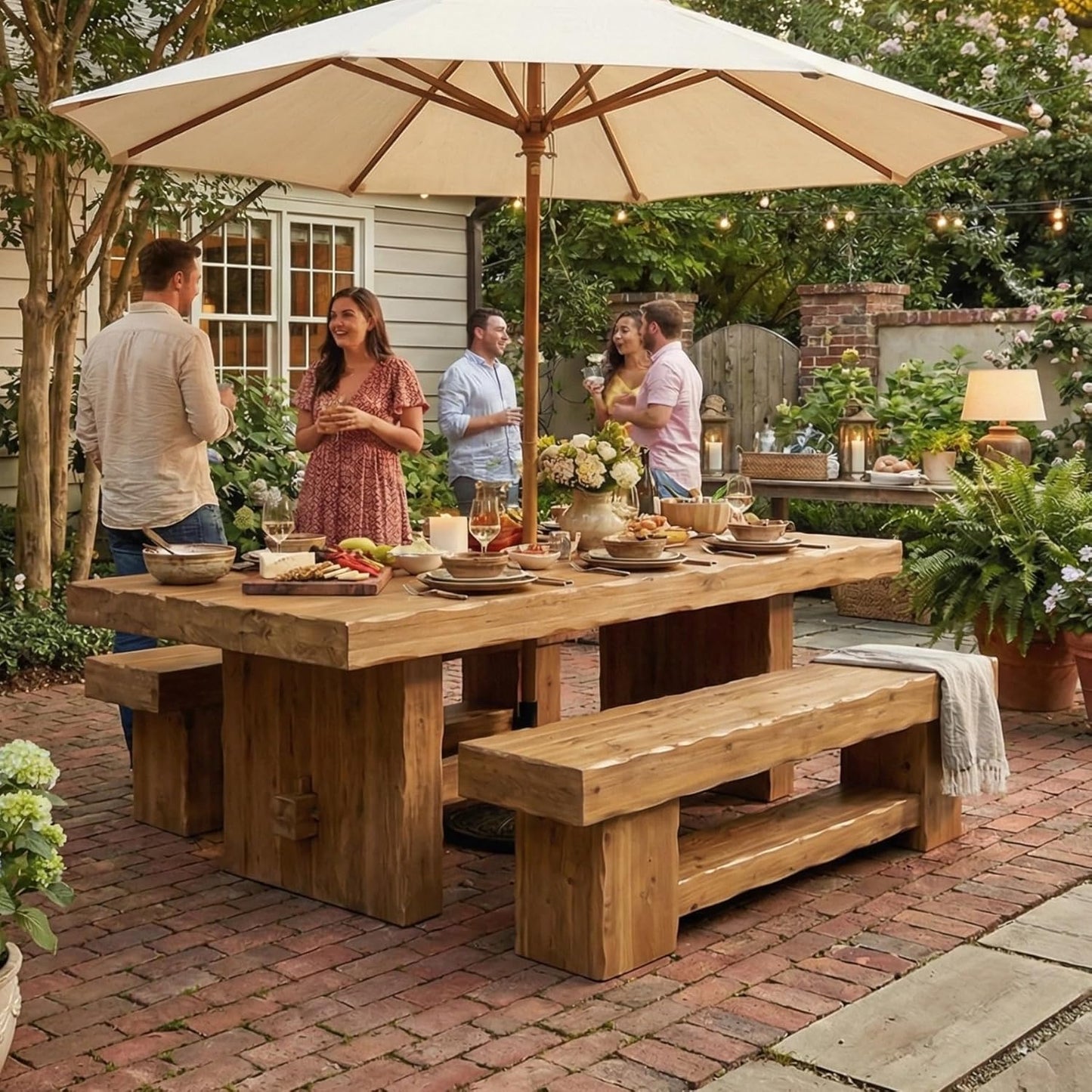 63" Solid Wood Dining Bench, Farmhouse Kitchen Table Bench with Storage Shelf, Kitchen & Living Room Furniture, Easy to Assemble, Sturdy and Stable, Rustic Brown