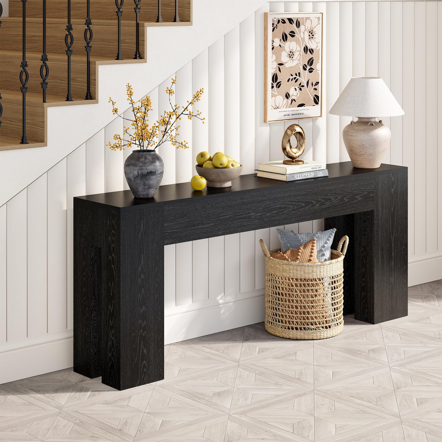 Epecoya Extra Long Sofa Console Table for Entryway Living Room, 79-Inch Farmhouse Wood Behind Couch Table, Rectangular Accent Console with Wooden Double Base for Hallway Foyer Entrance, Natural Oak