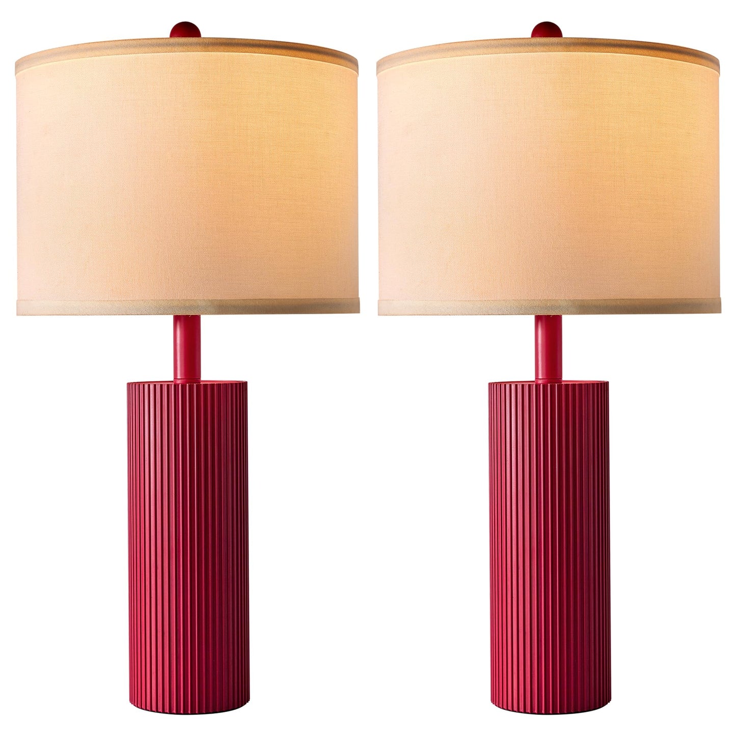 24.5" Black Lamps Set of 2, Modern Table Lamps for Living Room with USB C+A Ports, Creative Stripe Touch Lamps for Nightstand, 2 Bulbs Included