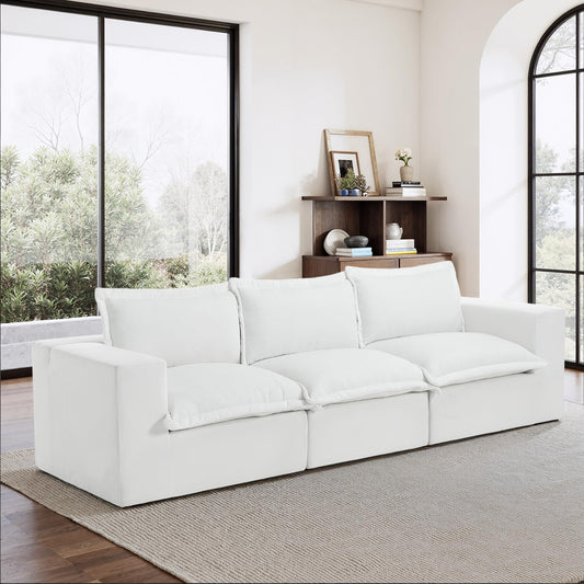 116" Modular Sectional Sofa, Comfy L Shaped Modular Coush Sofa with Ottoman, 3-Seat Chenille Cloud Couches Deep Seat Sofa for Living Room, Apartment, Small Spaces, Beige