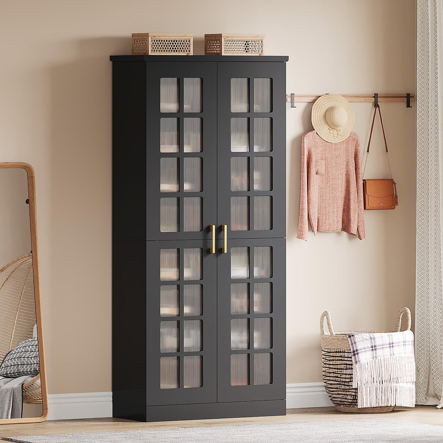 Tribesigns Tall Shoe Cabinet with Doors, 8-Tier Shoe Storage with Adjustable Shelves, Modern Shoe Organizer Shoe Rack Cabinet for Entryway, Hallway, Closet, Living Room, Rustic Brown