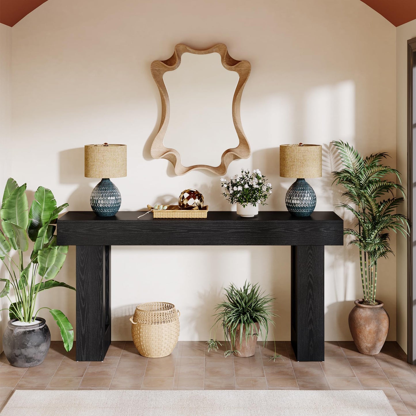 Tribesigns Farmhouse Console Table, 63-Inch Long Narrow Sofa Table Behind The Couch, Wooden Rectangular Entryway Table for Entrance, Hallway, Living Room (Natural)
