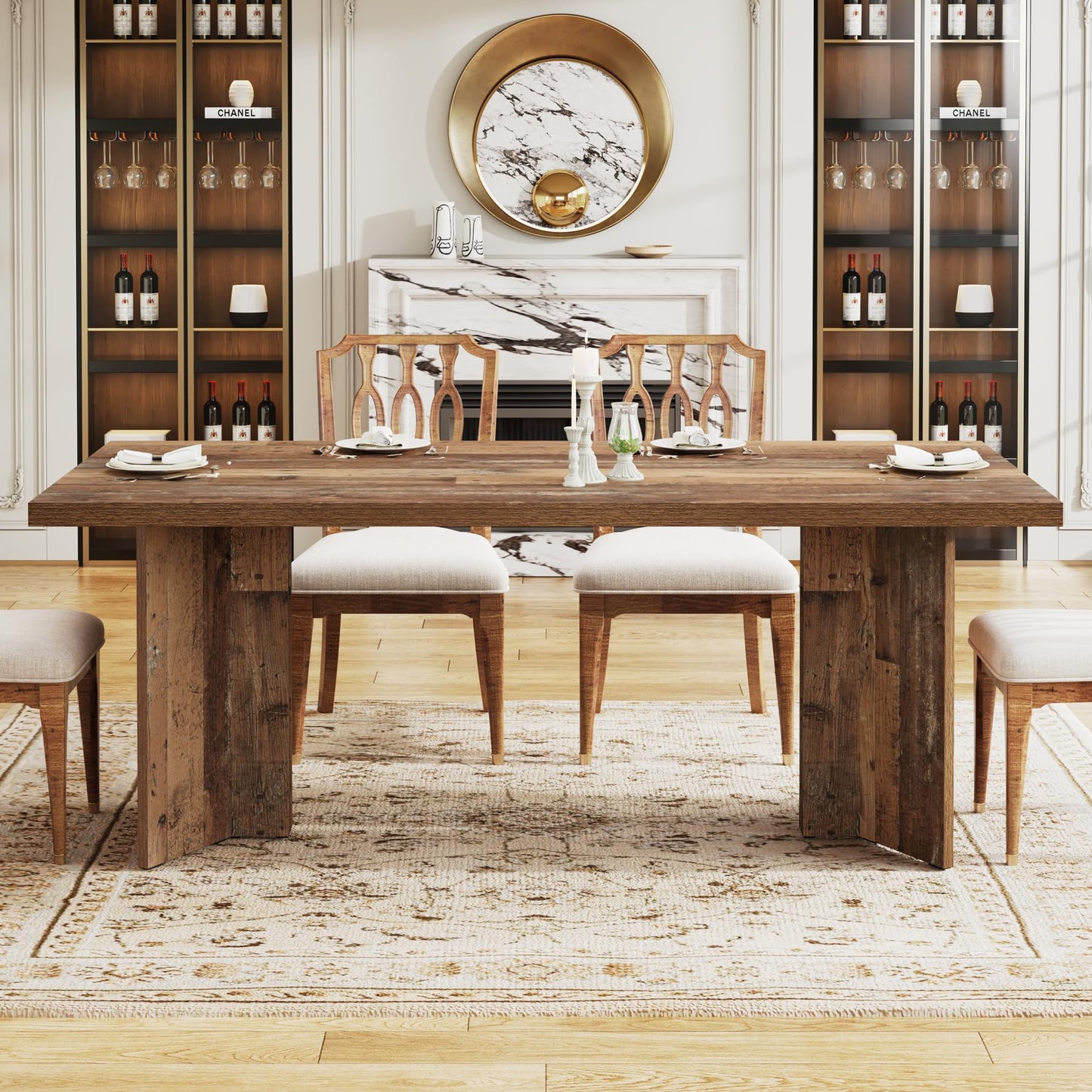 Tribesigns 63-inch Dining Table for 4-6, Farmhouse Kitchen Table with Large Tabletop, Rectangular Dinner Eating Table for Dining Room, Living Room, Kitchen