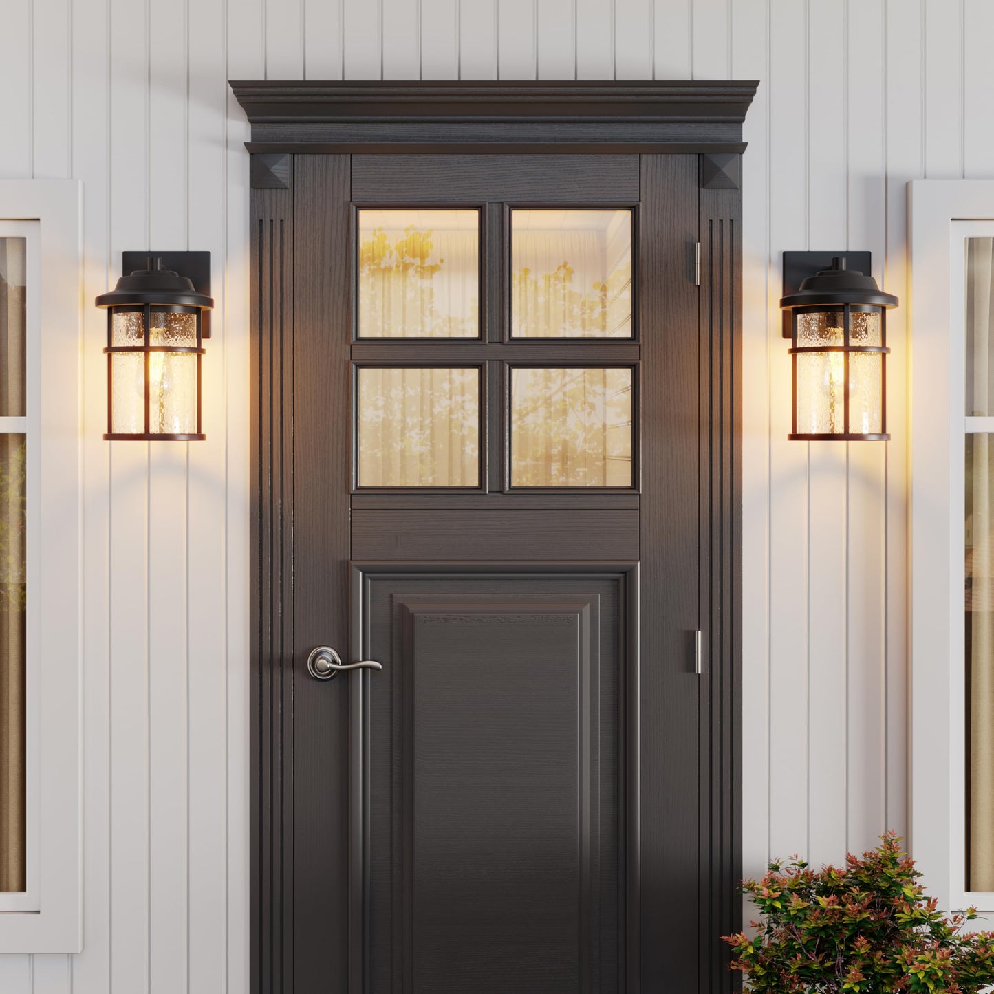 Dusk to Dawn Outdoor Porch Lights Wall Mount, Waterproof Exterior Light Fixtures,Black Modern Outdoor Light Fixtures Sconces with E26 Sockets & Glass Shades, Wall Lighting for Porch, Patio, Garage