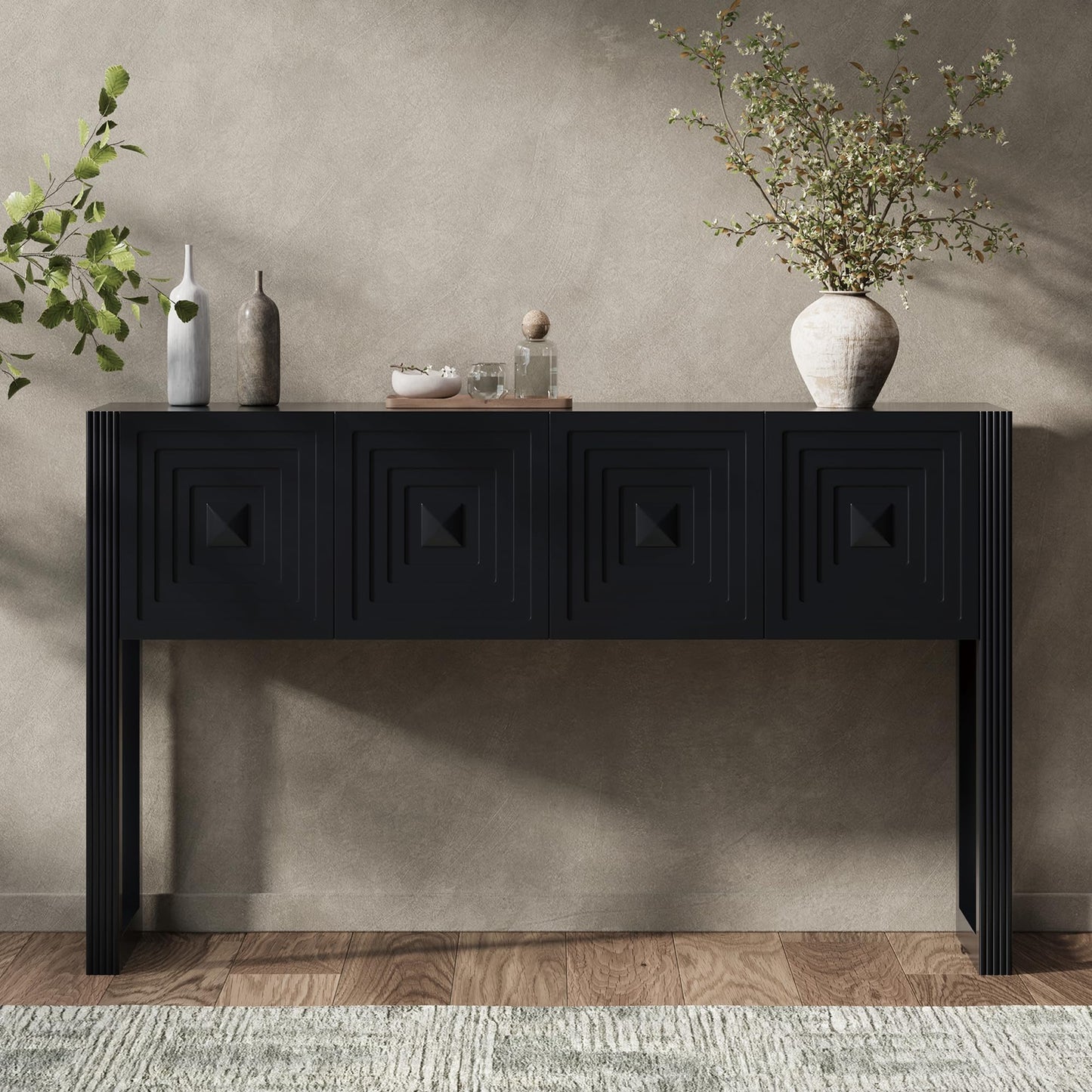 LKTART Solid Wood Farmhouse Console Table,Sofa Table with Storage Drawers and Shelves,Entryway Table for Entry Hallway Foyer Sofa Side Table,EasyAssembled (48" Navy Blue)