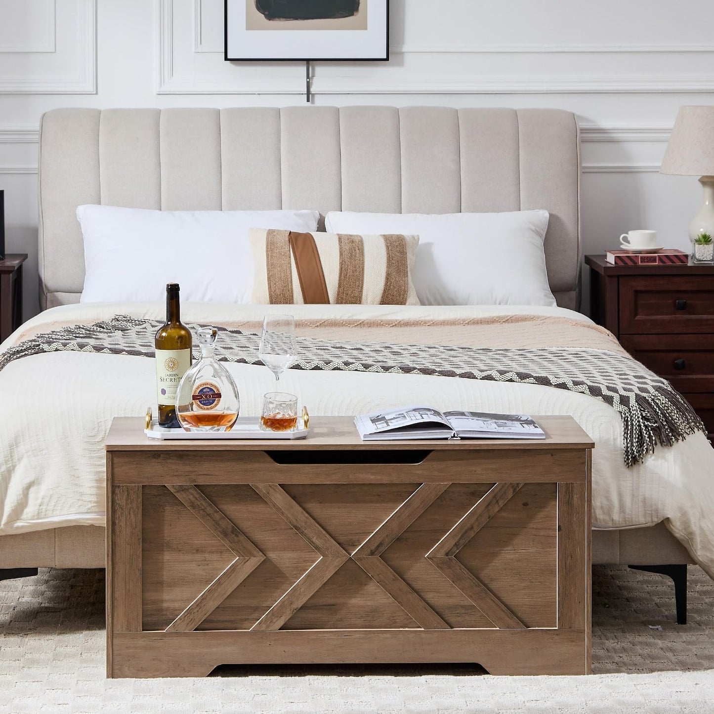 47.2” Storage Bench,Extra Large Wooden Storage Chest with 2 Safety Hinges,entryway Bench,Blanket Storage,Shoe Storage Bench for Entryway,Bedroom,Living Room,Easy Assembly.-Greige