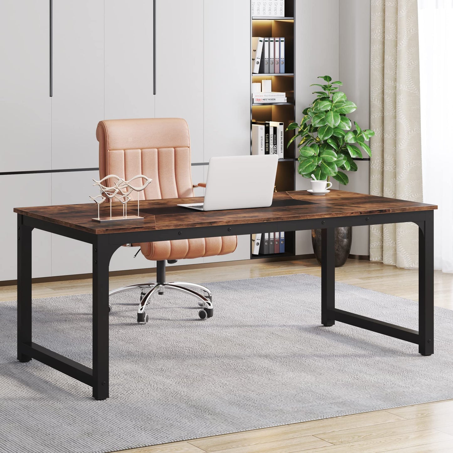 Tribesigns Modern Simple Computer Desk, 47 inch Vintage Office Desk Computer Table, Study Writing Study Desk Workstation for Home Office, Rustic Brown