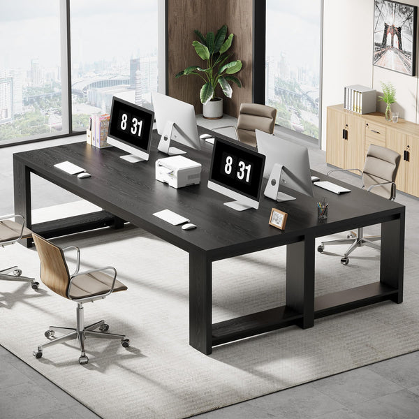 Tribesigns Two Person Desk, 86.6 Inches Extra Long Desk, Double Computer Writing Table, Wood Large Desks Workstation for Home Office, Natural Wood