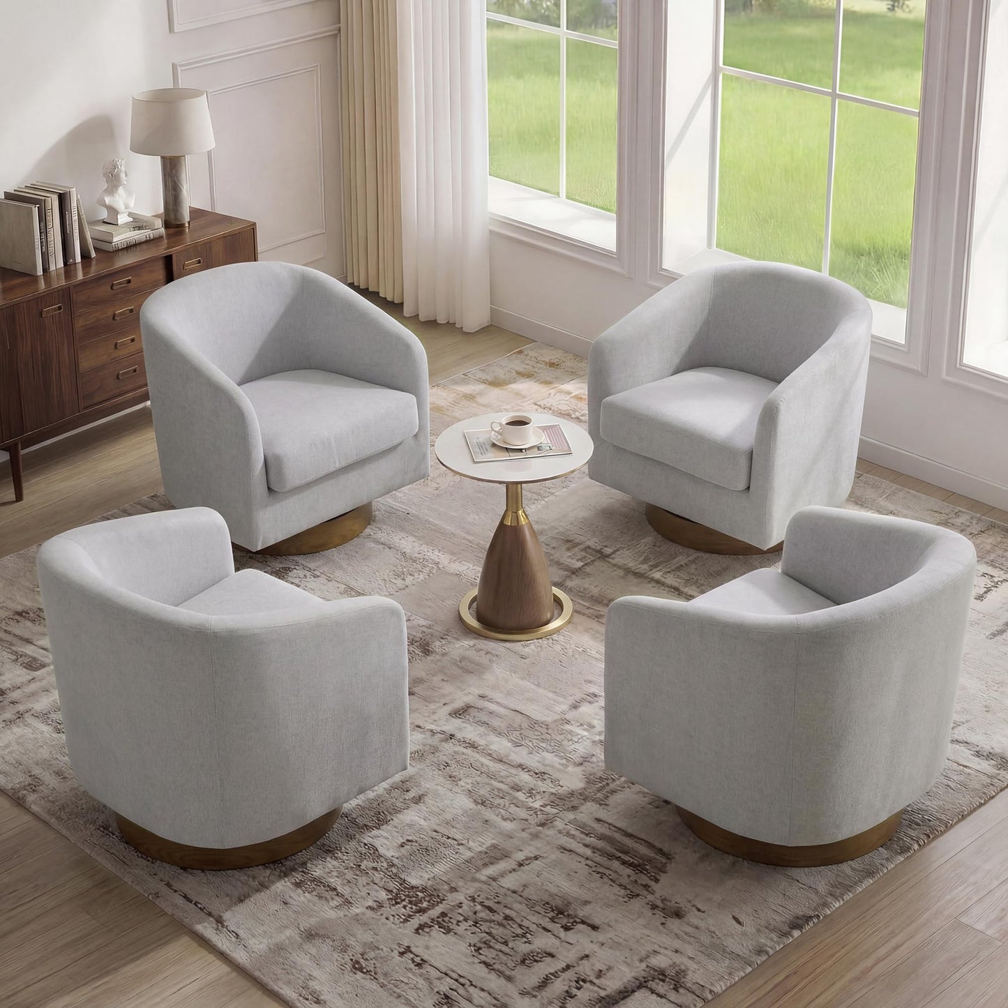 Swivel Barrel Chairs Set of 2, 31" W Modern Faux Leather Round Swivel Accent Chair for Living Room, 360° Rotation Upholstered Armchair Club Chair for Bedroom, Reading Room, Office (Brown)