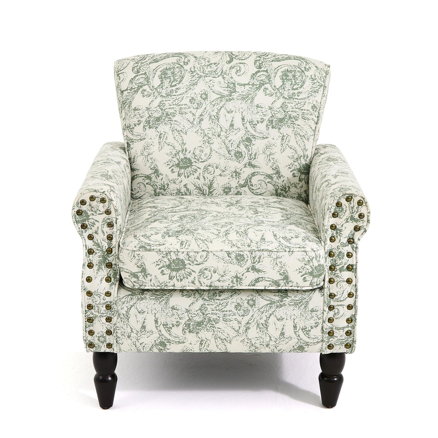 Wingback Accent Chairs Set of 2, Mid-Century Modern Upholstered Armchair Living Room Chair with Nailhead Trim & Rolled Armrest, Comfy Lounge Chair Single Sofa Chair for Bedroom, Light Blue