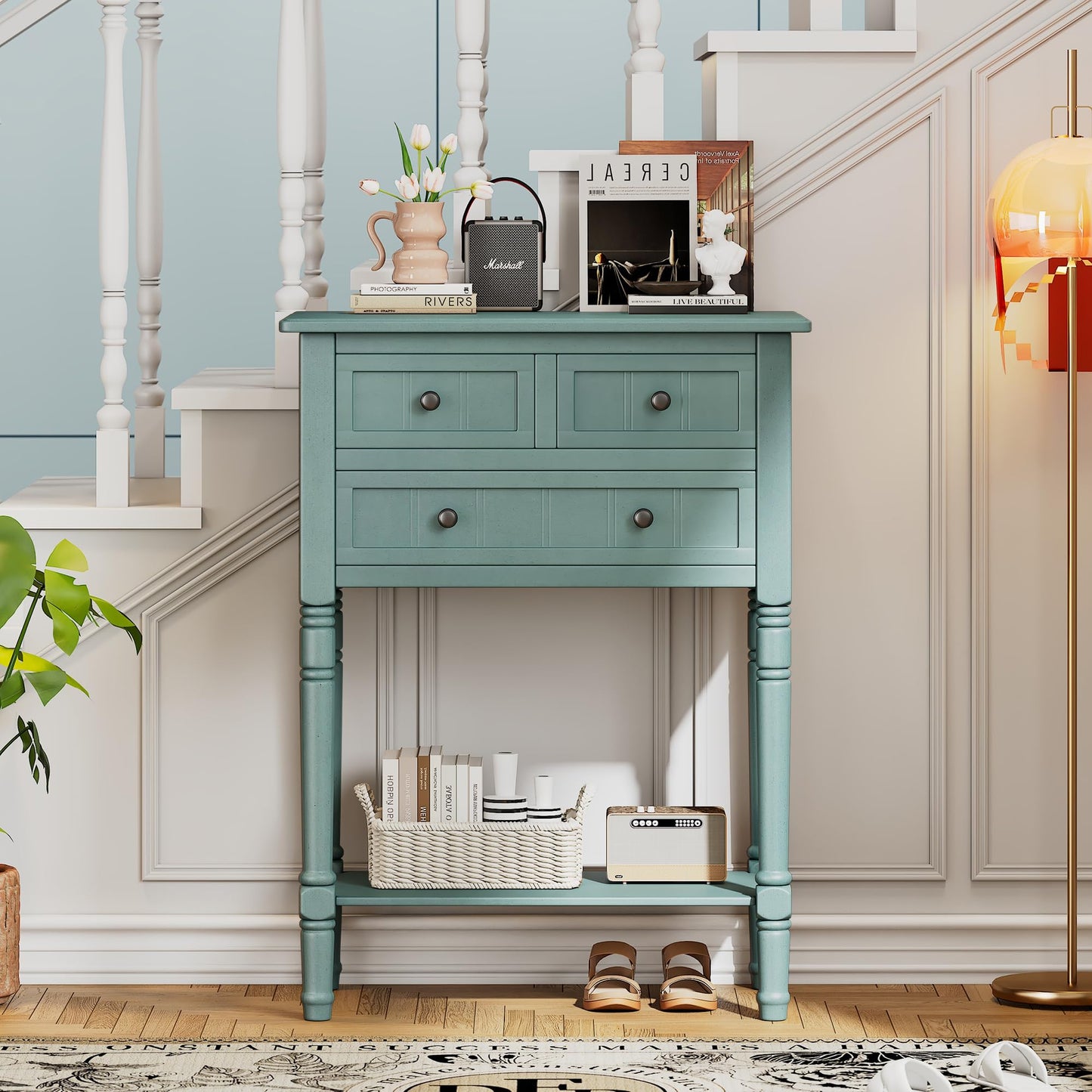 LKTART Small Solid Wood Sofa Table,Console Table with Drawers and Bottom Shelf, Entryway Hallway Foyer Entry Table for Living Room(23.7" Natural)