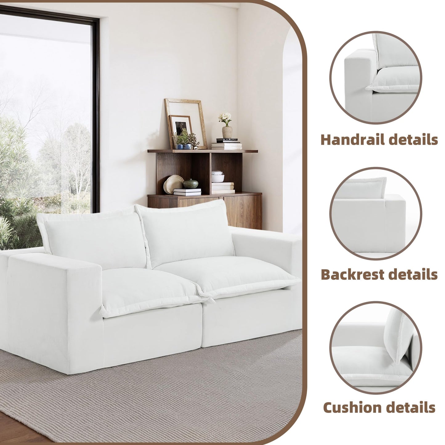 116" Modular Sectional Sofa, Comfy L Shaped Modular Coush Sofa with Ottoman, 3-Seat Chenille Cloud Couches Deep Seat Sofa for Living Room, Apartment, Small Spaces, Beige