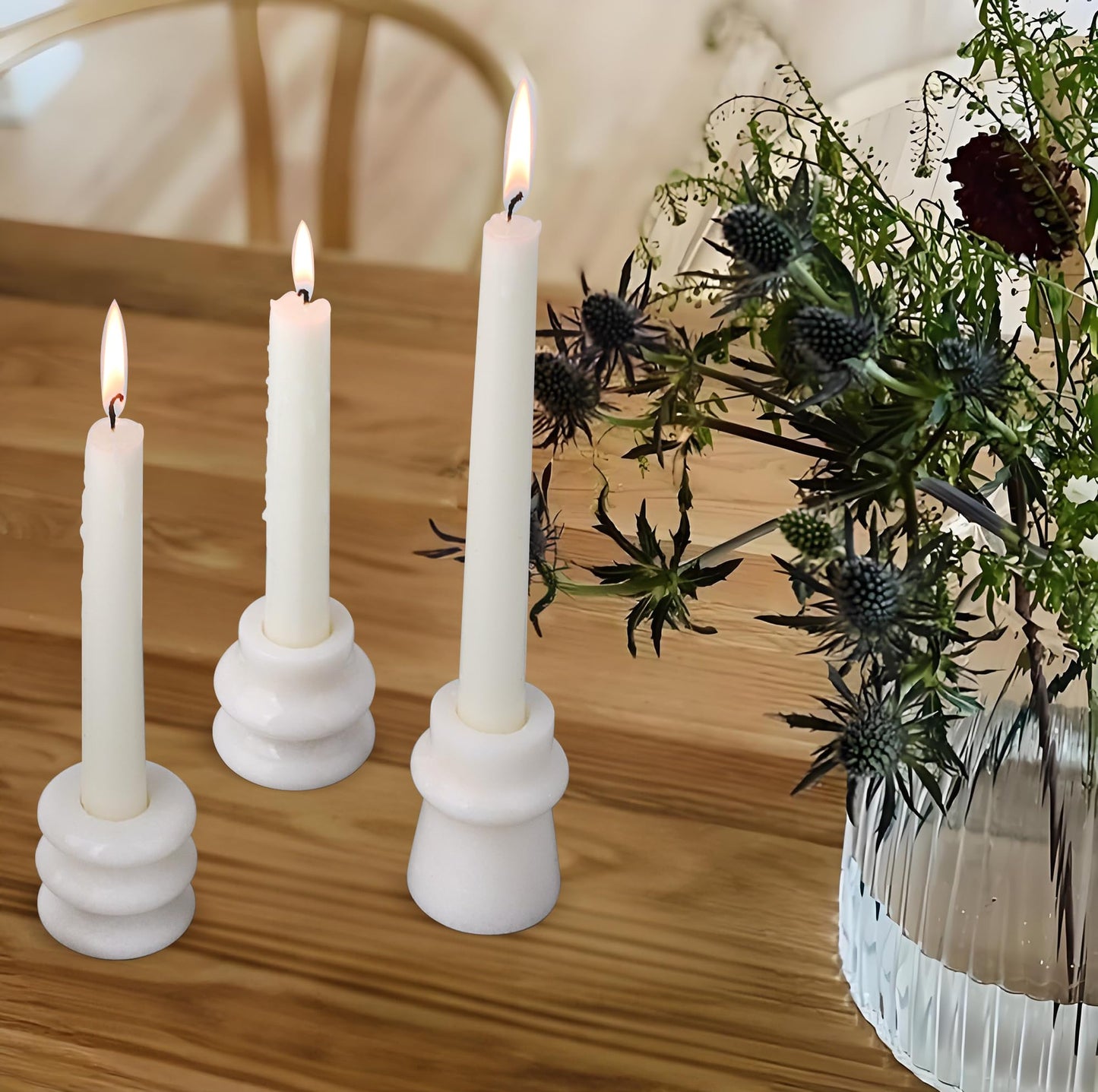 Vixdonos Marble Candle Holder Set of 2 Taper Candle Candlestick Mantle Candle Stand for Home Decor,Wedding,Party and Table Centerpieces(Brown)
