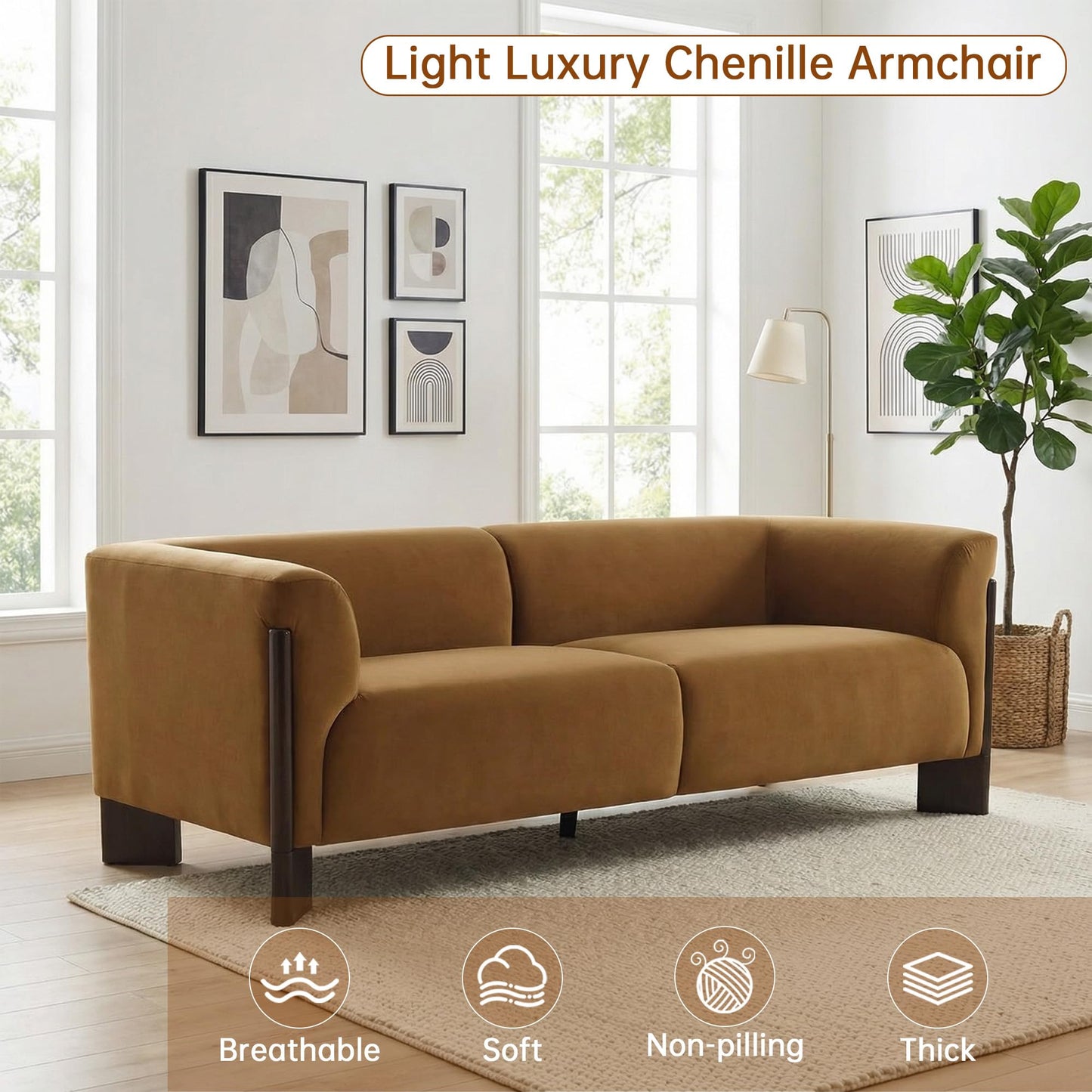 81" Loveseat Sofa Couch, 2 Seater Sofa Couches with Wood Legs and Armrest, Comfy Thick Cushion Upholstered Lounge Loveseat Sofa Chair for Living Room Office, Chenille Fabric, Gray