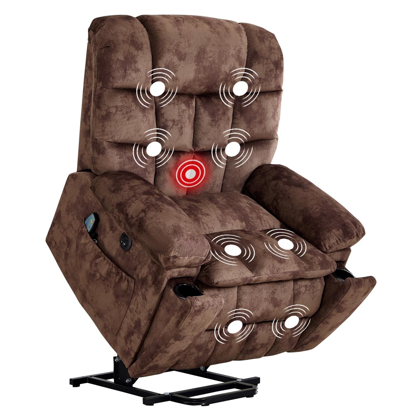 IOMOR Large Power Lift Recliner with Massage and Heat for Elderly, Heavy Duty & Safety Motion Reclining Mechanism, Ergonomic Electric Wider Chair with USB Port, 2 Hidden Cup Holders (1, Brown)