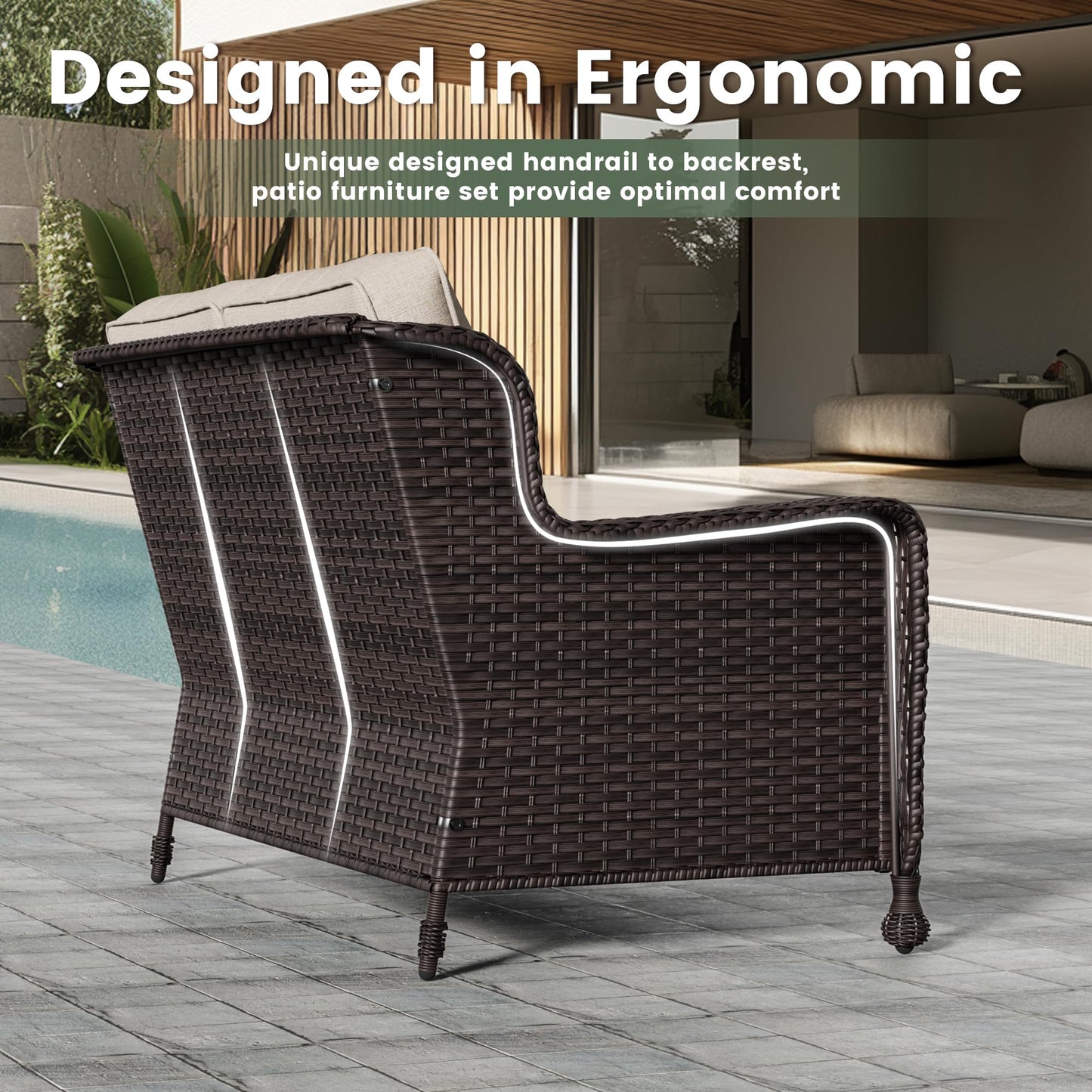 Wicker Patio Loveseat, All-Weather Rattan 2-Seat Sofa with Cushions, Outdoor Patio Furniture Set for Patio, Balcony, Backyard, Deck, Poolside