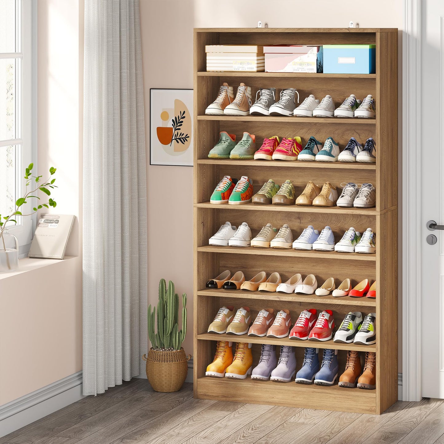 Tribesigns Shoe Cabinet, 9 Tiers 40-45 Pairs Heavy Duty Wood Freestanding Shoe Storage Cabinet, 70.8'' Tall Shoe Cabinet with Open Storage for Entryway, White