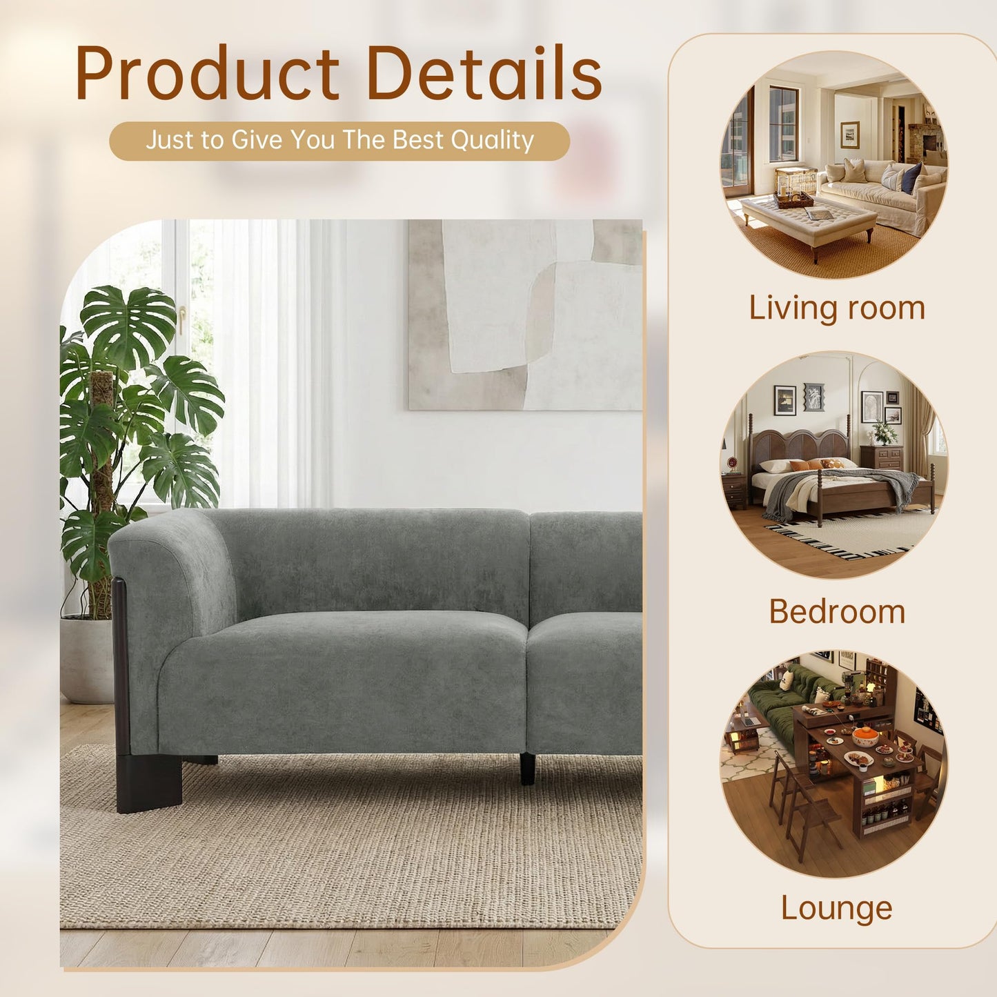 81" Loveseat Sofa Couch, 2 Seater Sofa Couches with Wood Legs and Armrest, Comfy Thick Cushion Upholstered Lounge Loveseat Sofa Chair for Living Room Office, Chenille Fabric, Gray