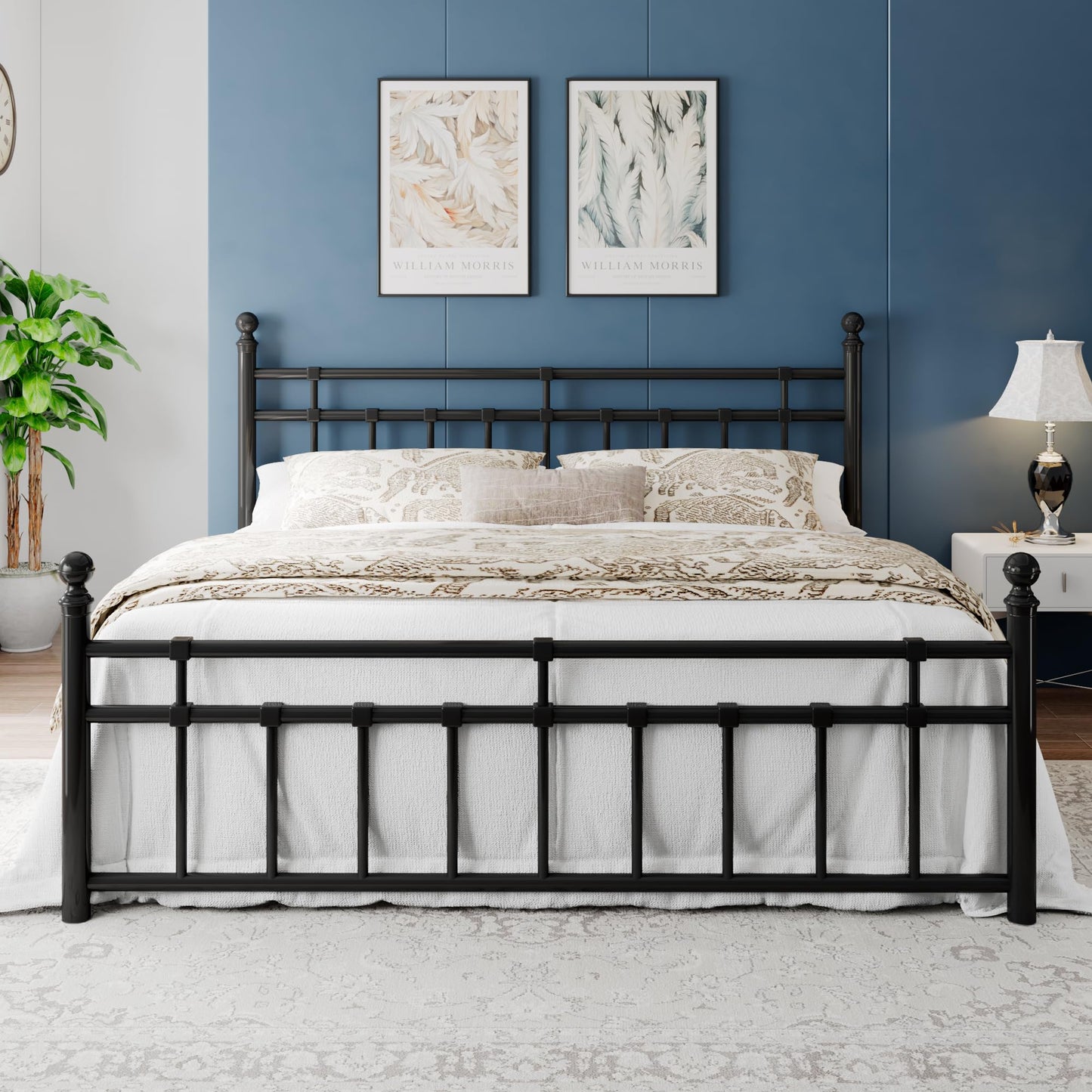 Einhomn King Size Metal Platform Bed Frame with Victorian Iron-Art Tall Headboard and Footboard, Mattress Foundation for Under Bed Storage/Heavy Duty Steel Slat Supported, No Box Spring Needed, Black